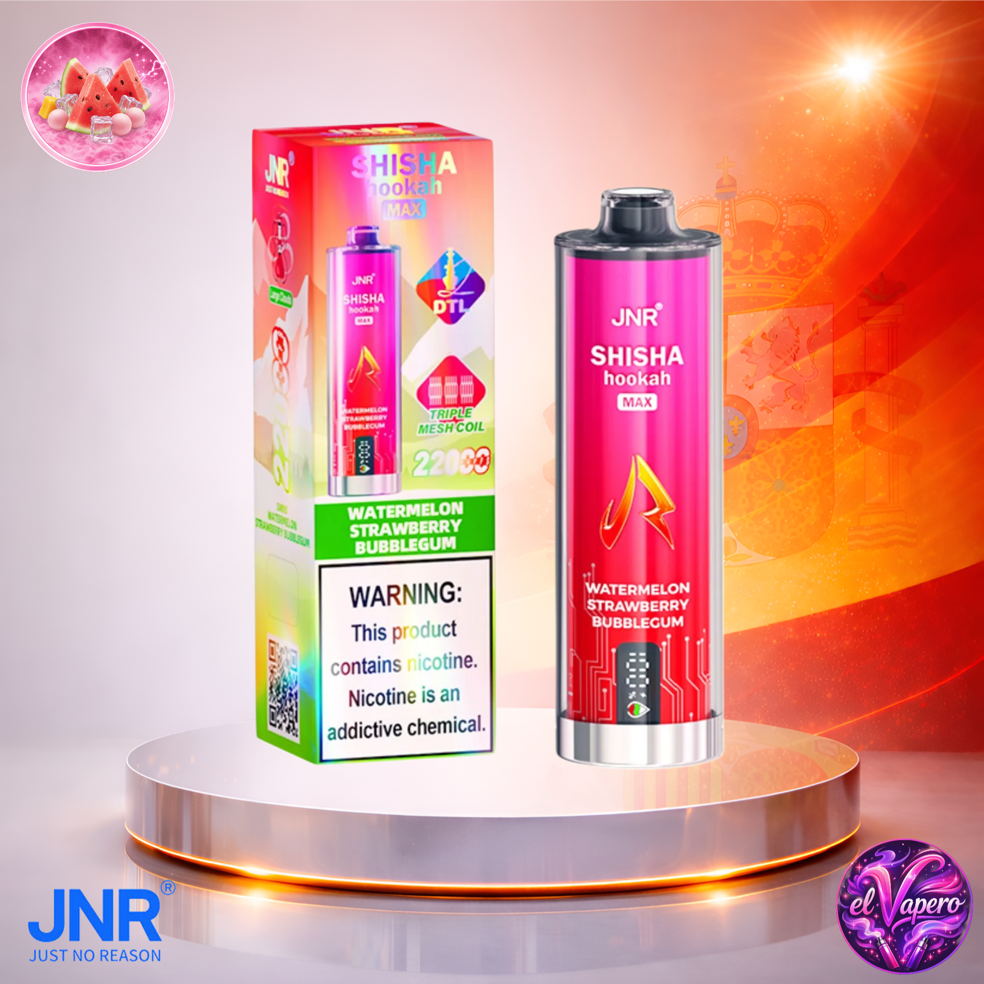 Vapers Desechables - Cigarrillo electrónico - España - JNR - ShishaHookahMax - 22K - Watermelon Strawberry Bubblegum 22000 Caladas - El mejor precio
