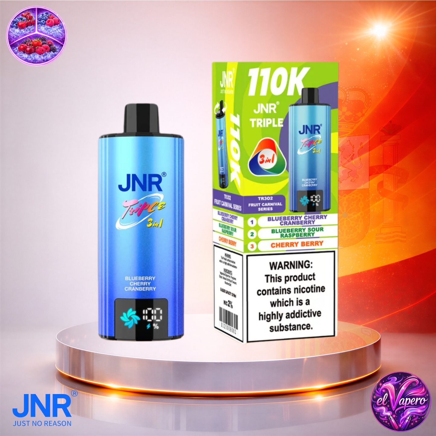 Vapers Desechables - Cigarrillo electrónico - España - JNR - Triple 3 en 1 - 110K - Blueberry Cherry Cranberry Blueberry Sour Raspberry Cherry Berry 110000 Caladas - Más baratos