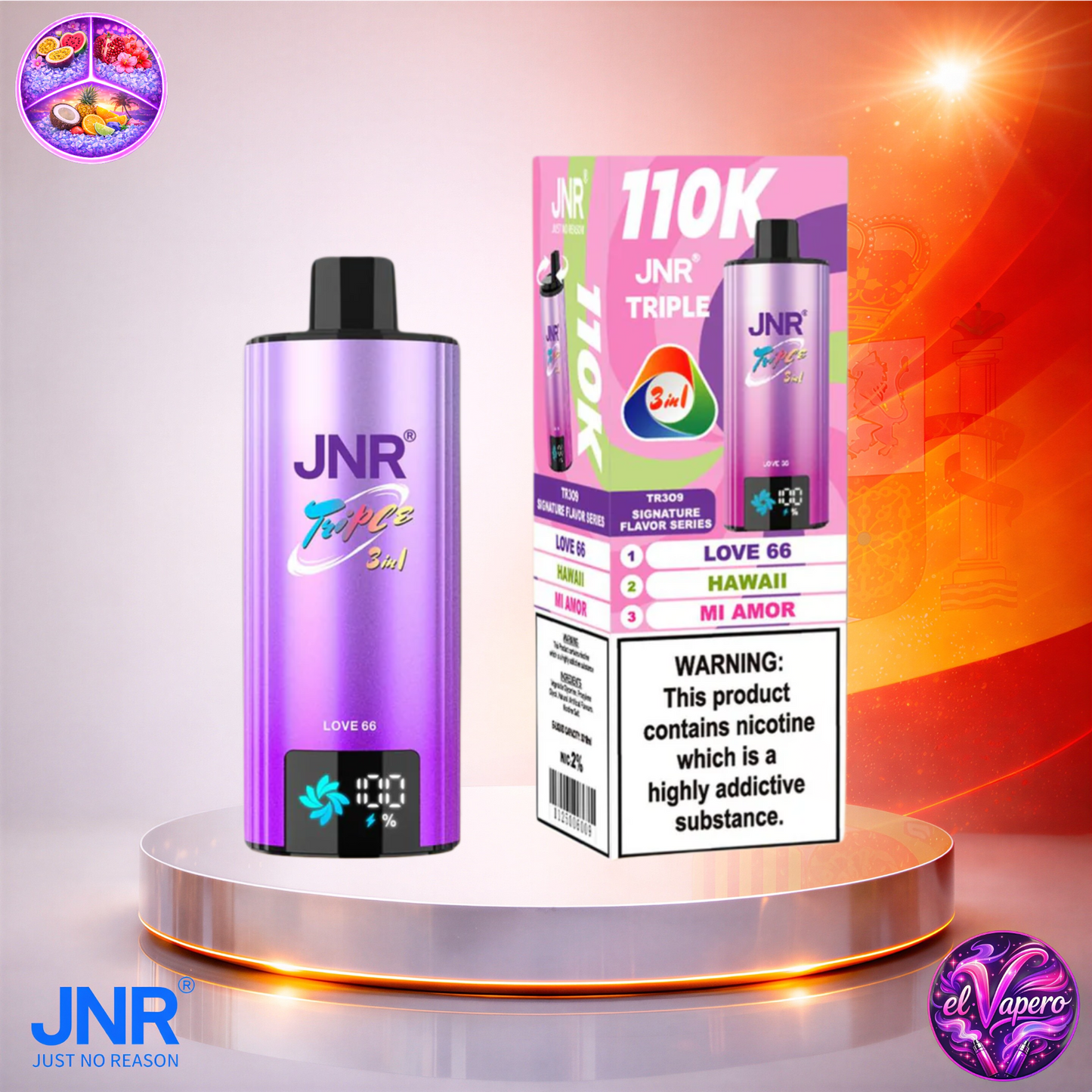 Vapers Desechables - Cigarrillo electrónico - España - JNR - Triple 3 en 1 - 110K - Love 66 Hawaii Mi Amor 110000 Caladas - Los más baratos