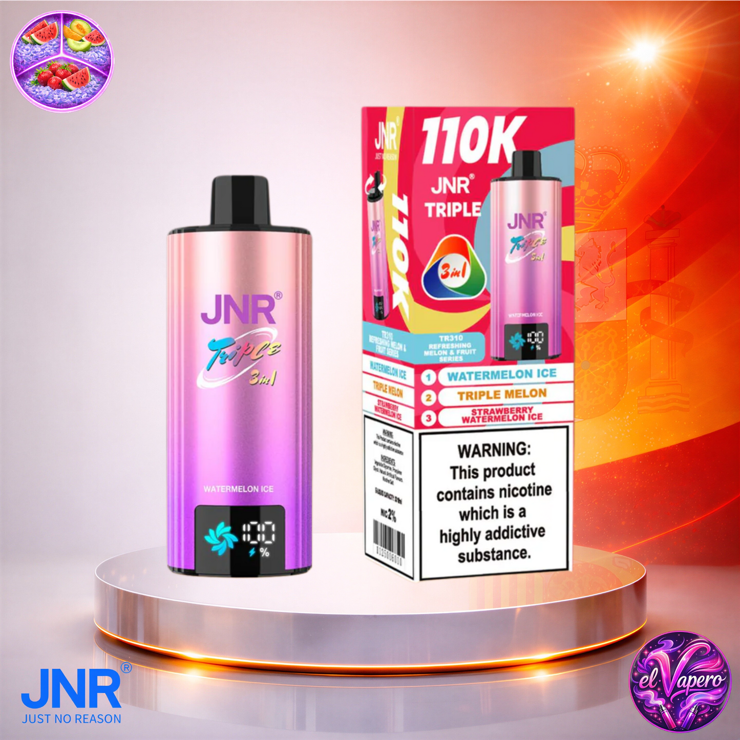 Vapers Desechables - Cigarrillo electrónico - España - JNR - Triple 3 en 1 - 110K - Watermelon Ice Triple Melon Strawberry Watermelon Ice 110000 Caladas - Los más baratos