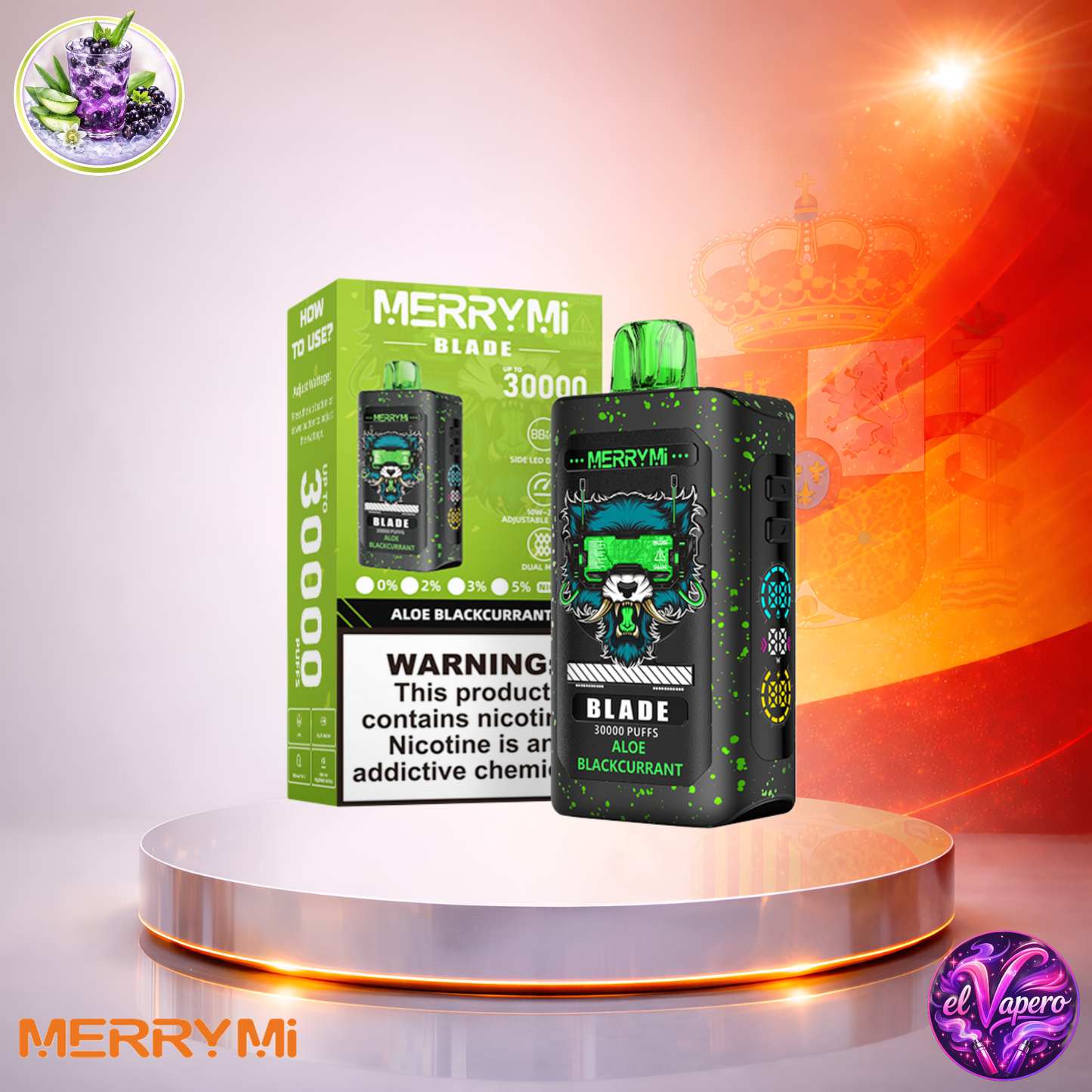 Vapers Desechables - Cigarrillo electrónico - España - MerryMi - Blade - 30K - Aloe Blackcurrant 30000 Caladas - Más baratos