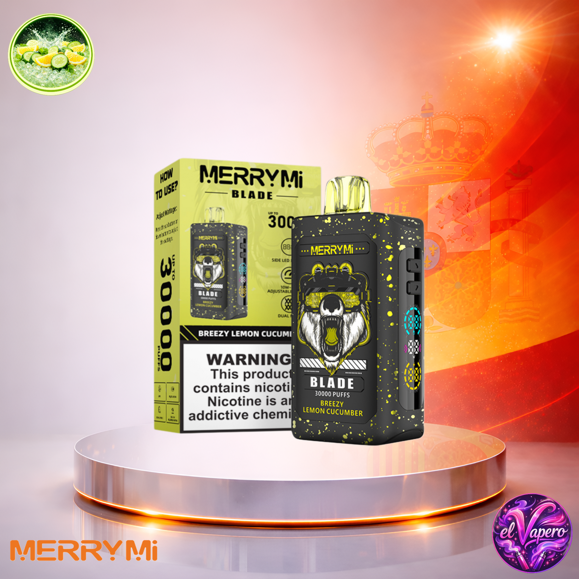 Vapers Desechables - Cigarrillo electrónico - España - MerryMi - Blade - 30K - Breezy Lemon Cucumber 30000 Caladas - Los más baratos