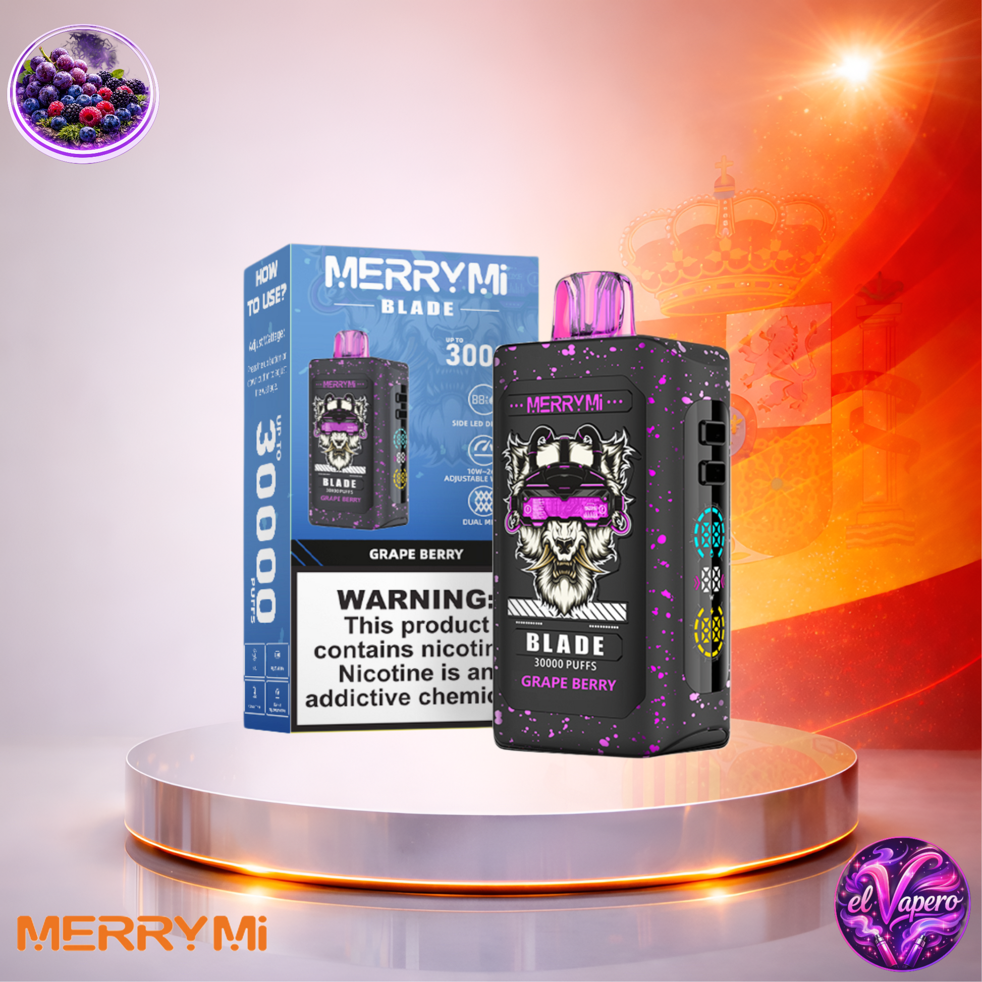 Vapers Desechables - Cigarrillo electrónico - España - MerryMi - Blade - 30K - Grape Berry 30000 Caladas - Los más baratos