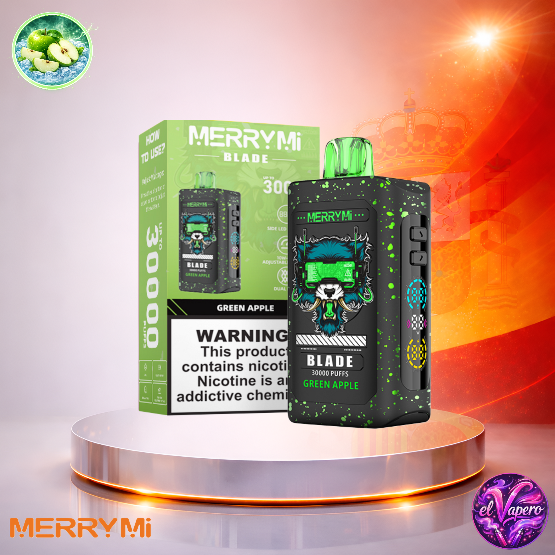 Vapers Desechables - Cigarrillo electrónico - España - MerryMi - Blade - 30K - Green Apple 30000 Caladas - Más baratos