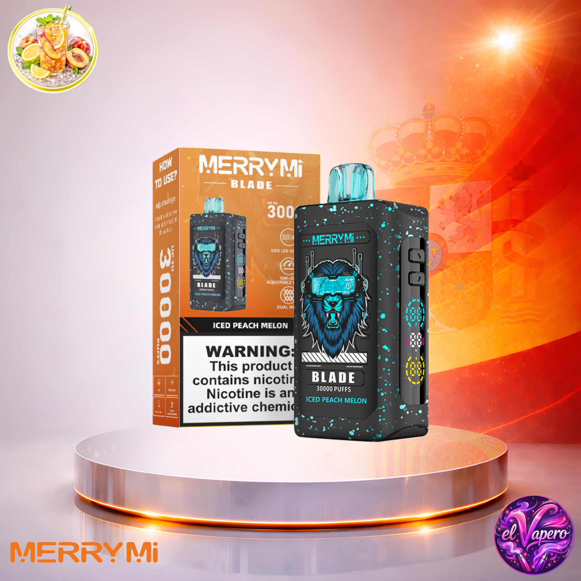 Vapers Desechables - Cigarrillo electrónico - España - MerryMi - Blade - 30K - Iced Peach Melon 30000 Caladas - Más baratos