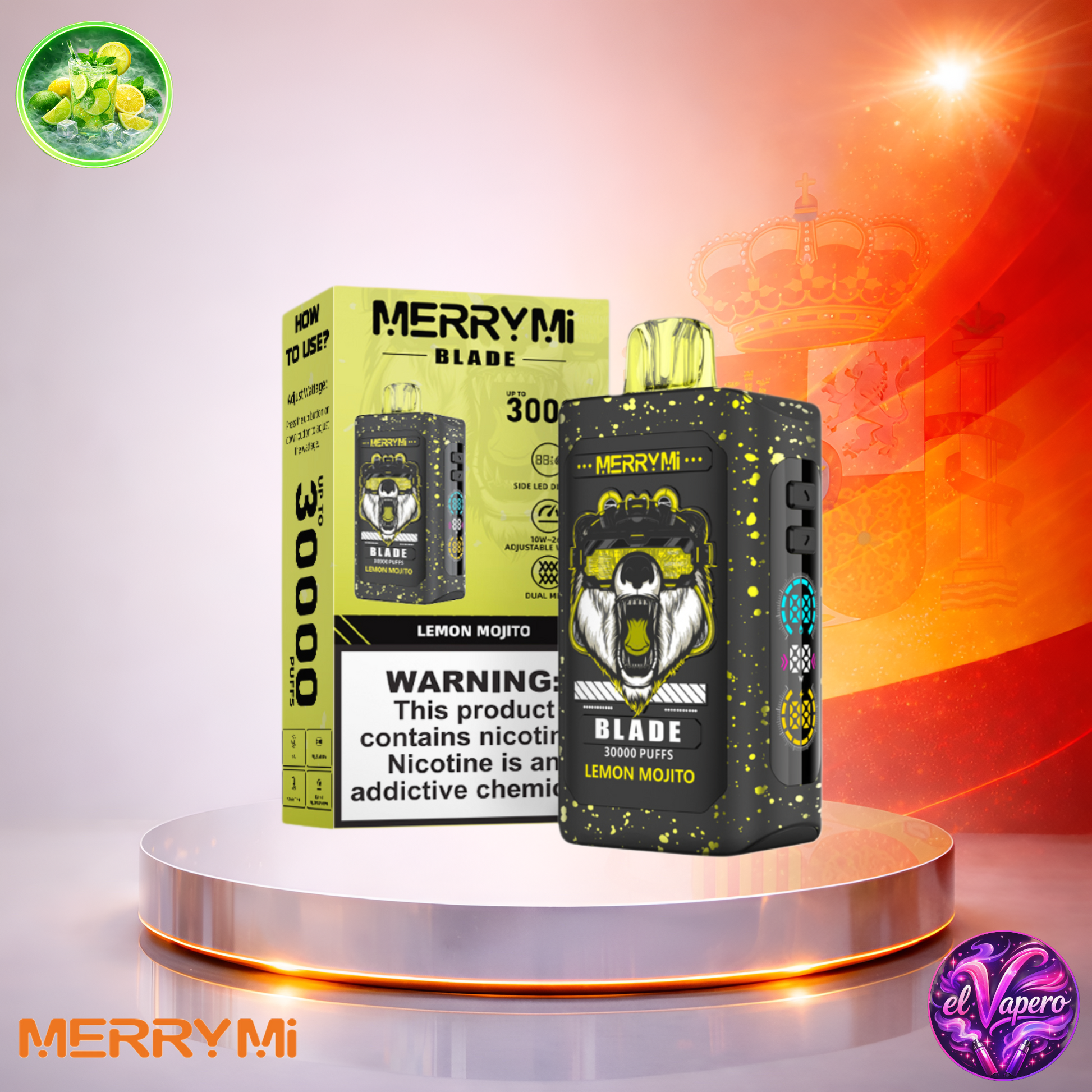 Vapers Desechables - Cigarrillo electrónico - España - MerryMi - Blade - 30K - Lemon Mojito 30000 Caladas - Más baratos
