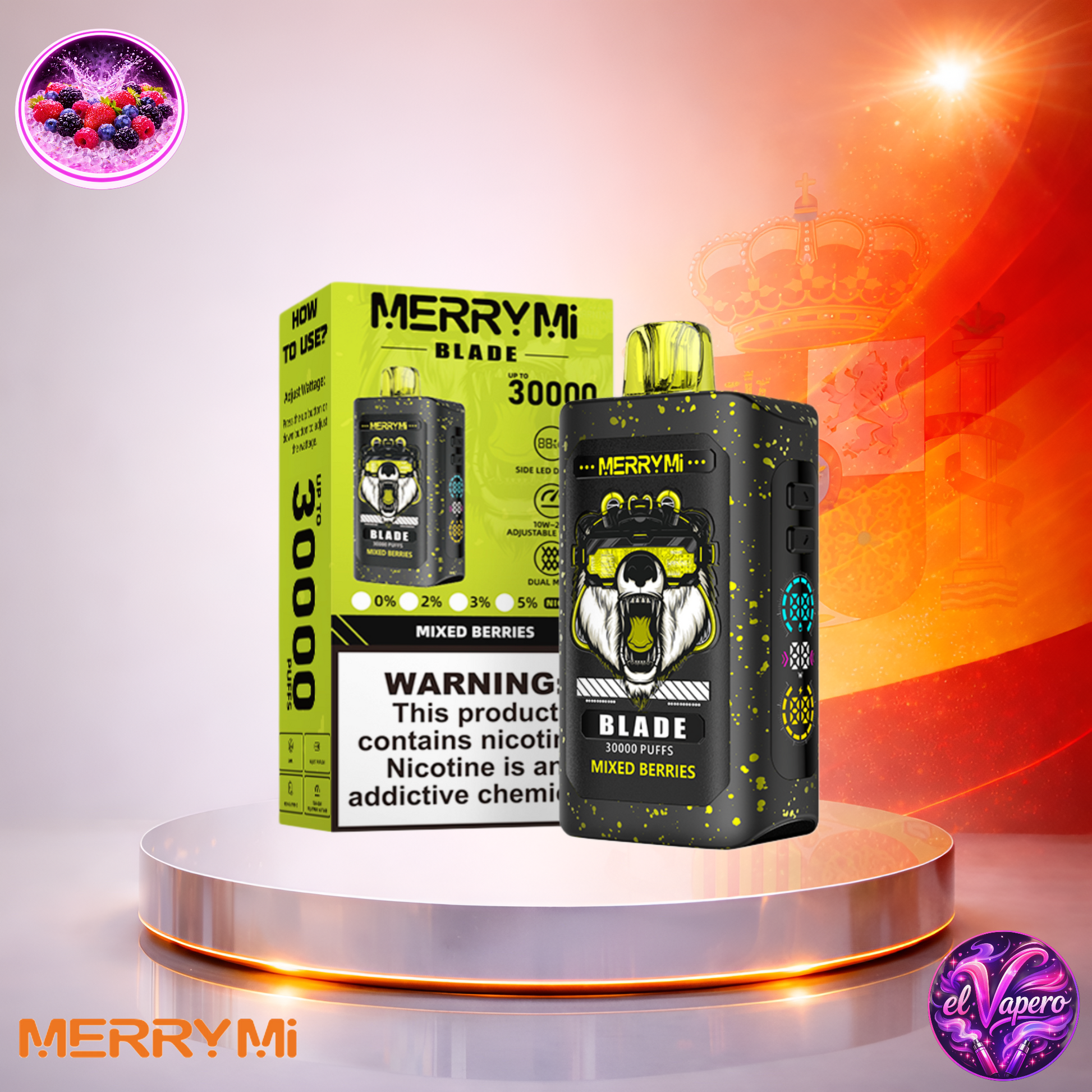 Vapers Desechables - Cigarrillo electrónico - España - MerryMi - Blade - 30K - Mixed Berries 30000 Caladas - El mejor precio