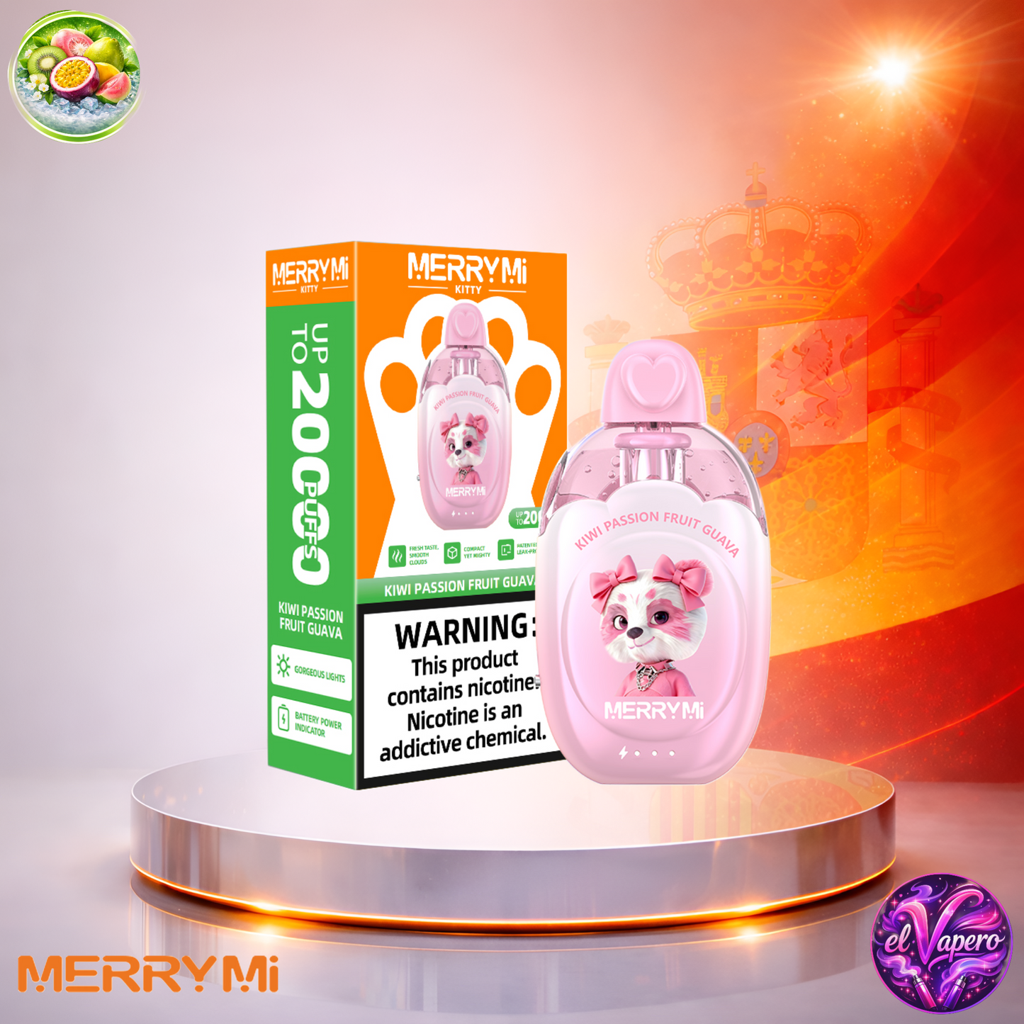 Vapers Desechables - Cigarrillo Electrónico - España - MerryMi - Kitty - 20K - Kiwi Passion Fruit Guava 20000 Caladas - Más baratos