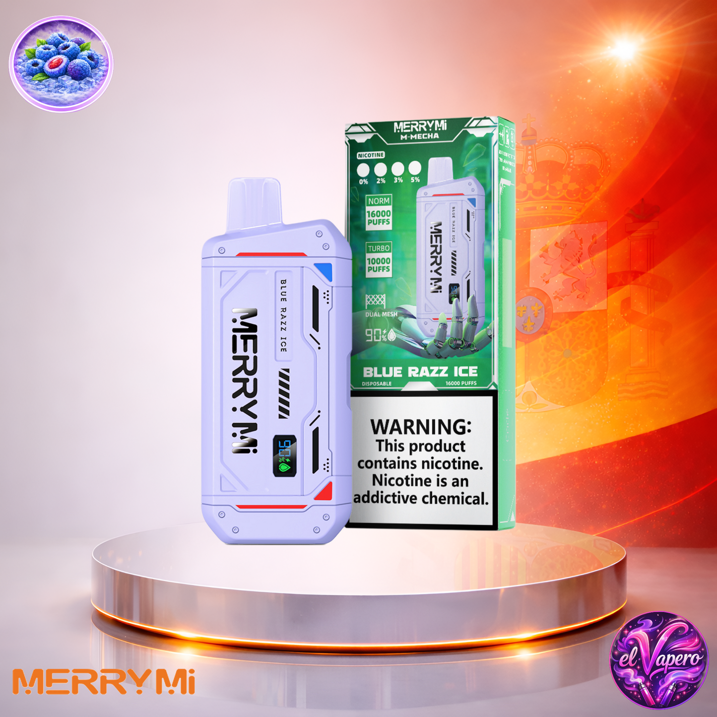 Vapers Desechables - Cigarrillo electrónico - España - MerryMi - M Mecha - 16K - Blue Razz Ice 16000 Caladas - Más baratos