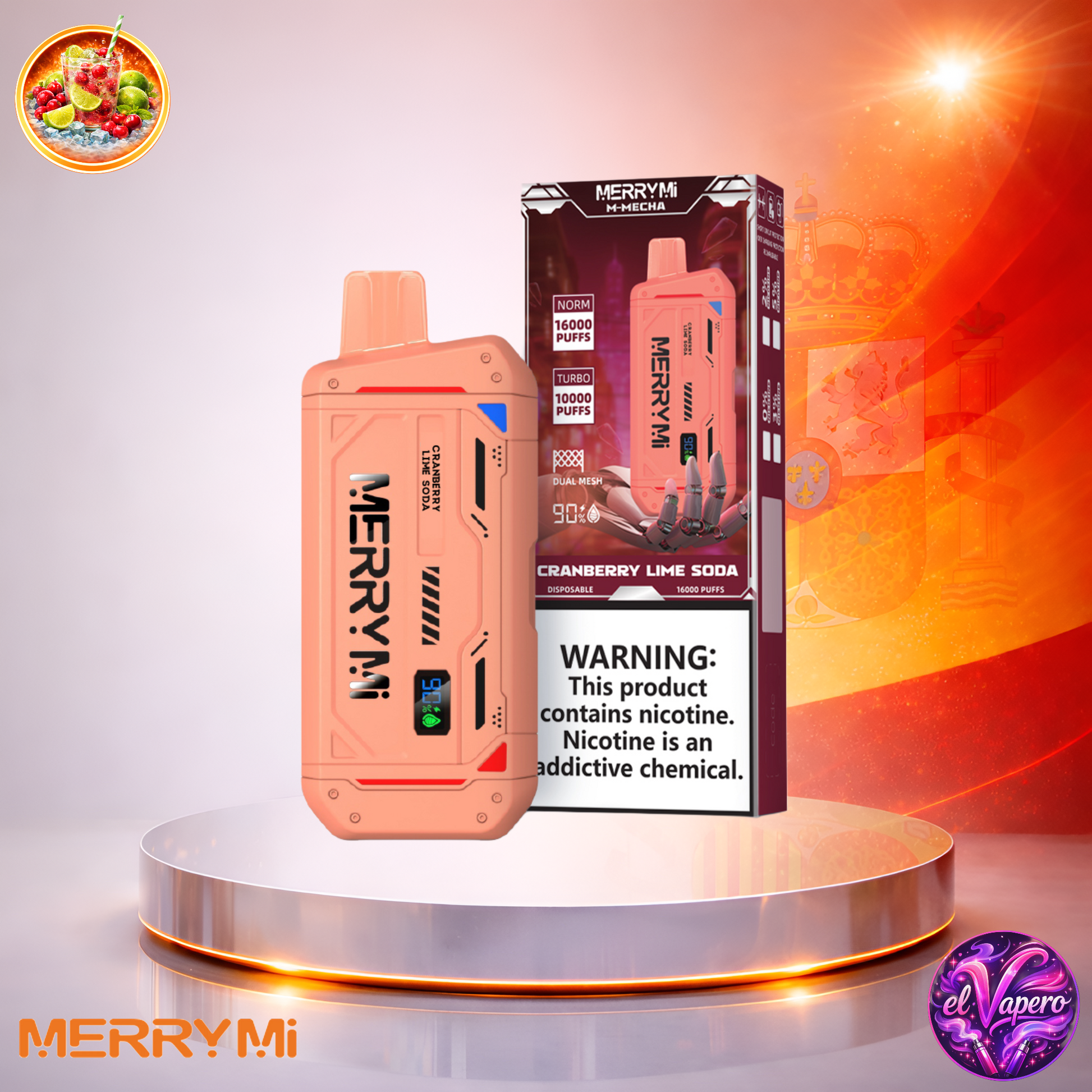 Vapers Desechables - Cigarrillo electrónico - España - MerryMi - M Mecha - 16K - Cranberry Lime Soda 16000 Caladas - Más baratos