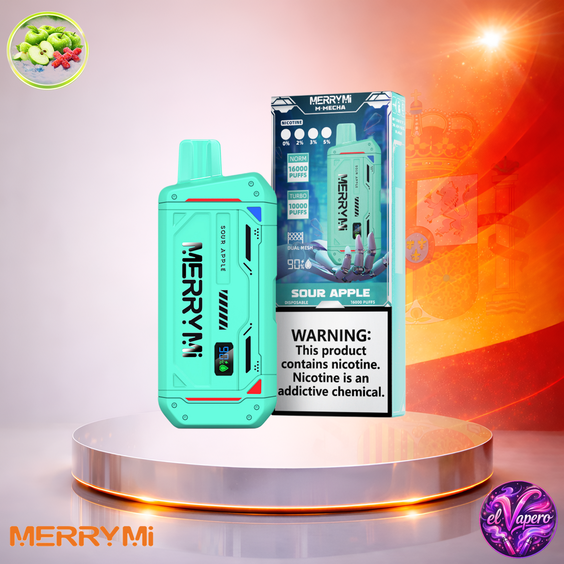 Vapers Desechables - Cigarrillo electrónico - España - MerryMi - M Mecha - 16K - Sour Apple 16000 Caladas - Más baratos