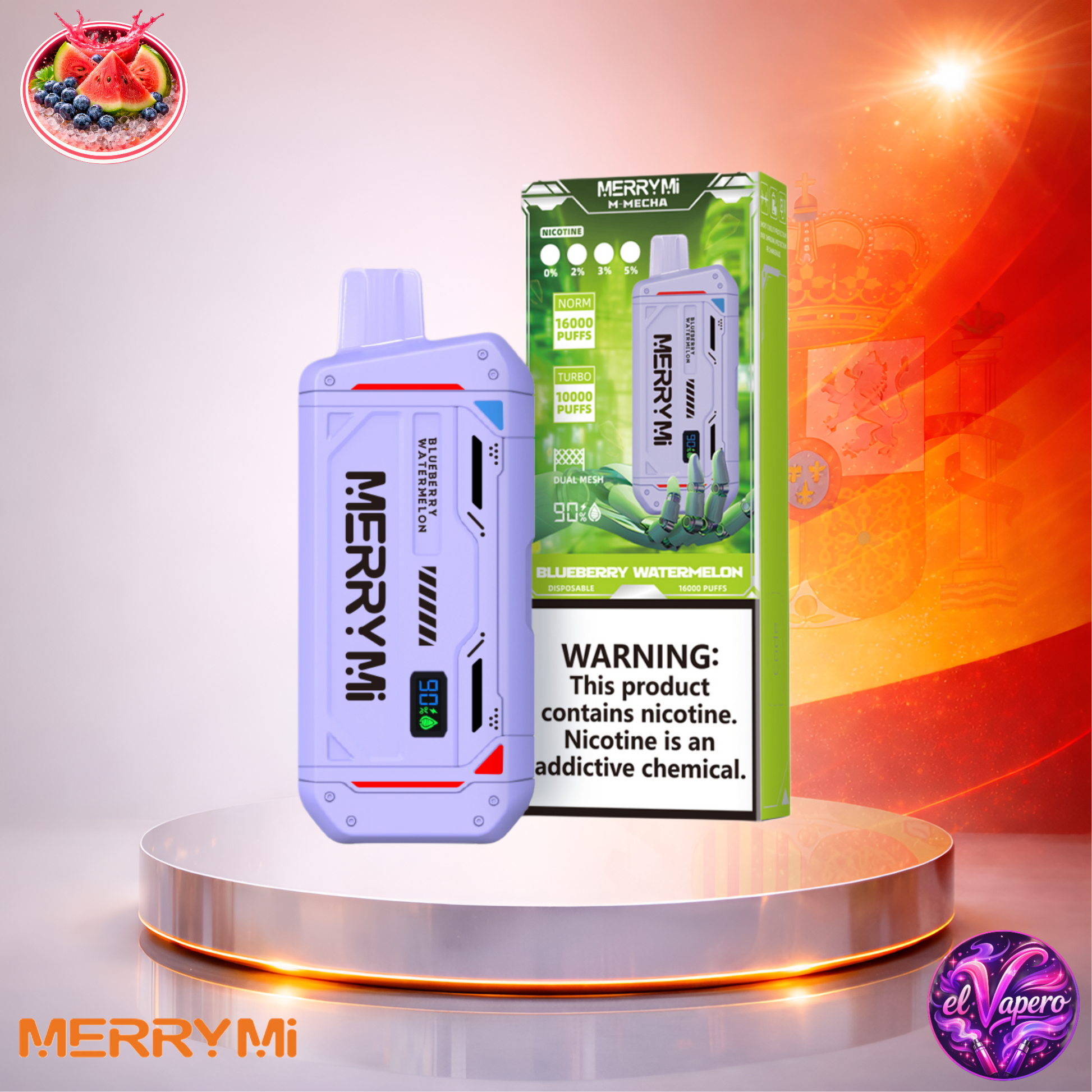 Vapers Desechables - Cigarrillo electrónico - España - MerryMi - M Mecha - 16K - Blueberry Watermelon 16000 Caladas - Más baratos