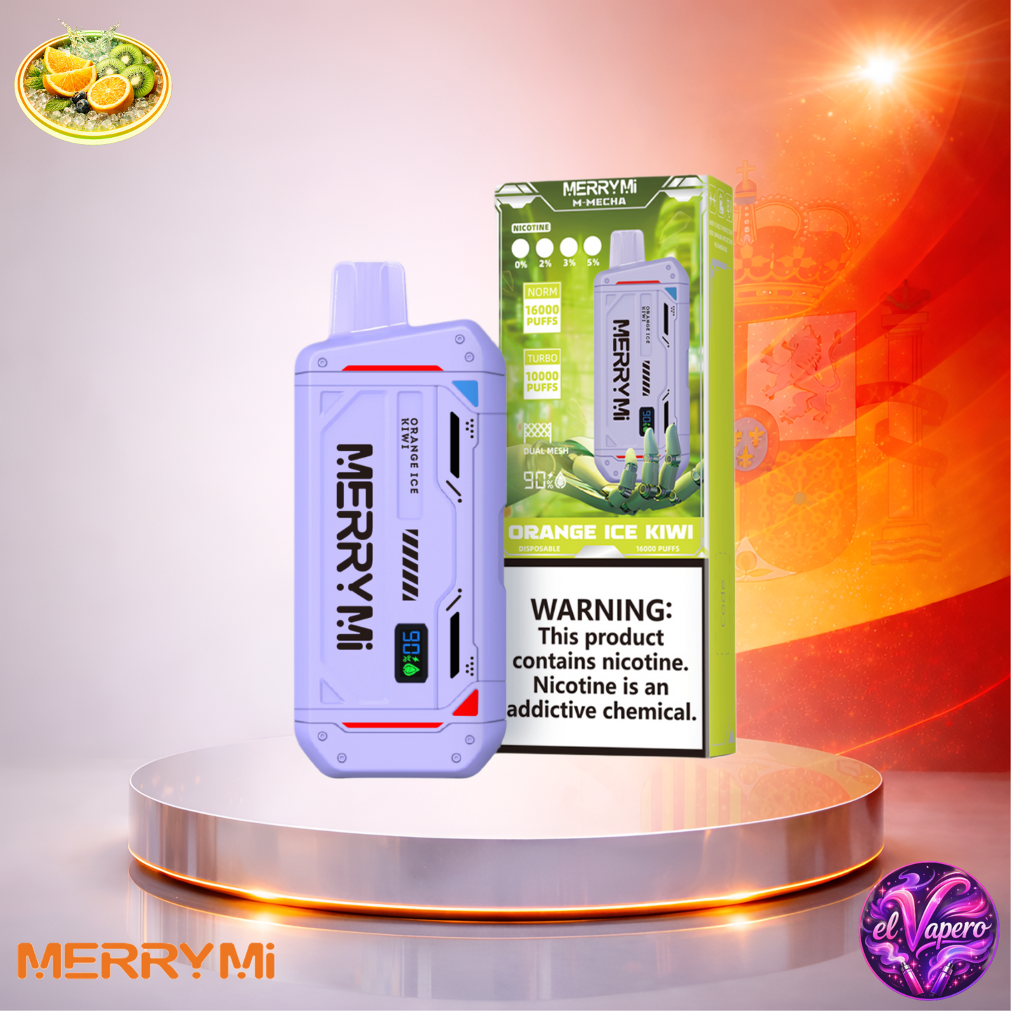 Vapers Desechables - Cigarrillo electrónico - España - MerryMi - M Mecha - 16K - Orange Ice Kiwi 16000 Caladas - Más baratos
