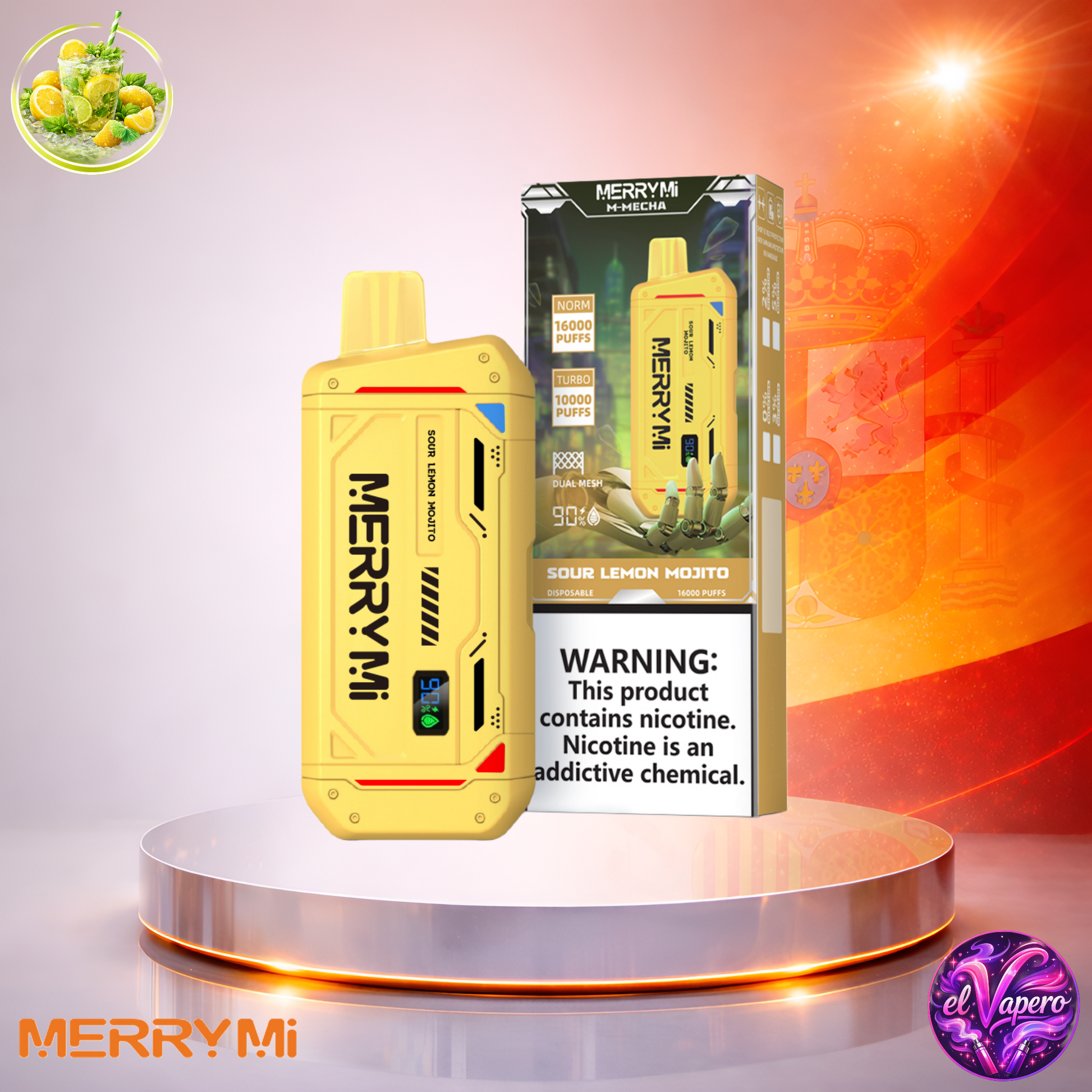 Vapers Desechables - Cigarrillo electrónico - España - MerryMi - M Mecha - 16K - Sour Lemon Mojito 16000 Caladas - Más baratos