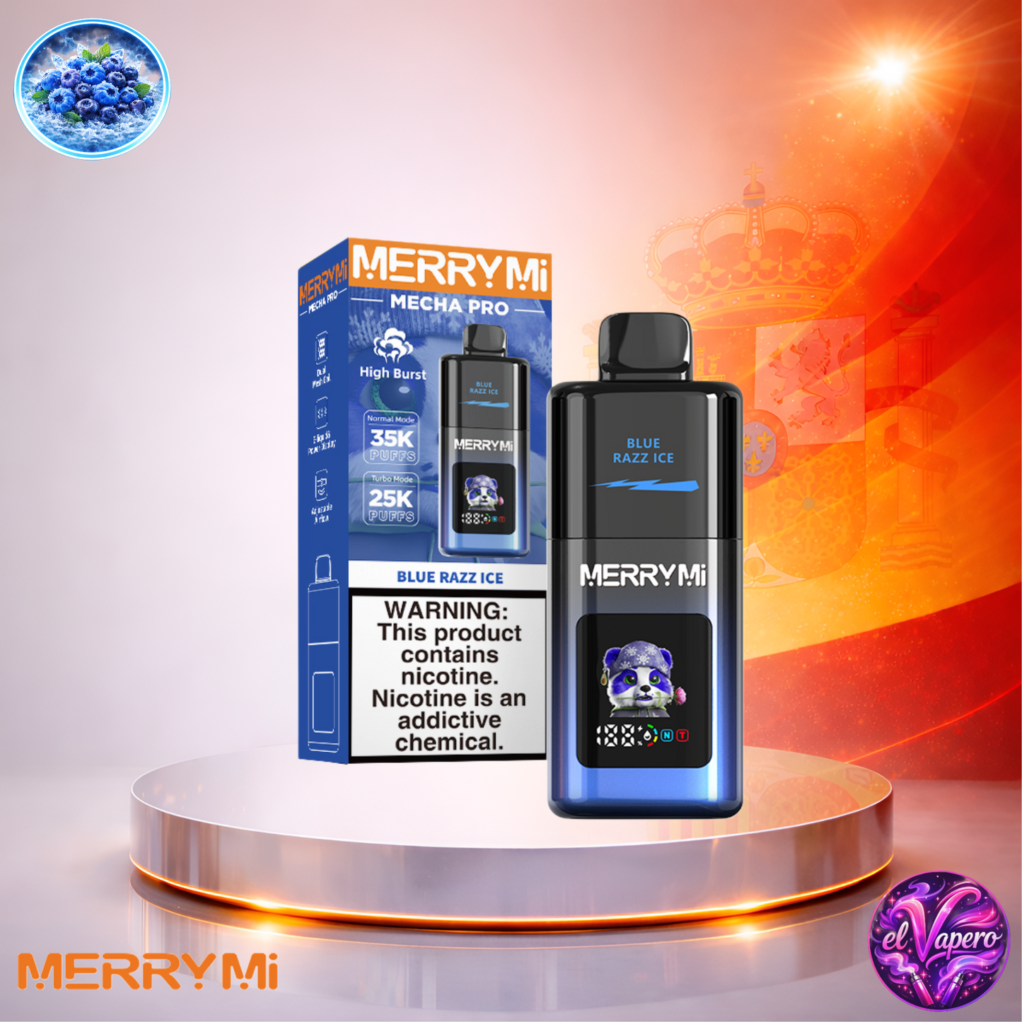 Vapers Desechables - Cigarrillo electrónico - España - MerryMi - Mecha Pro - 35K - Blue Razz Ice 35000 Caladas - Los más baratos