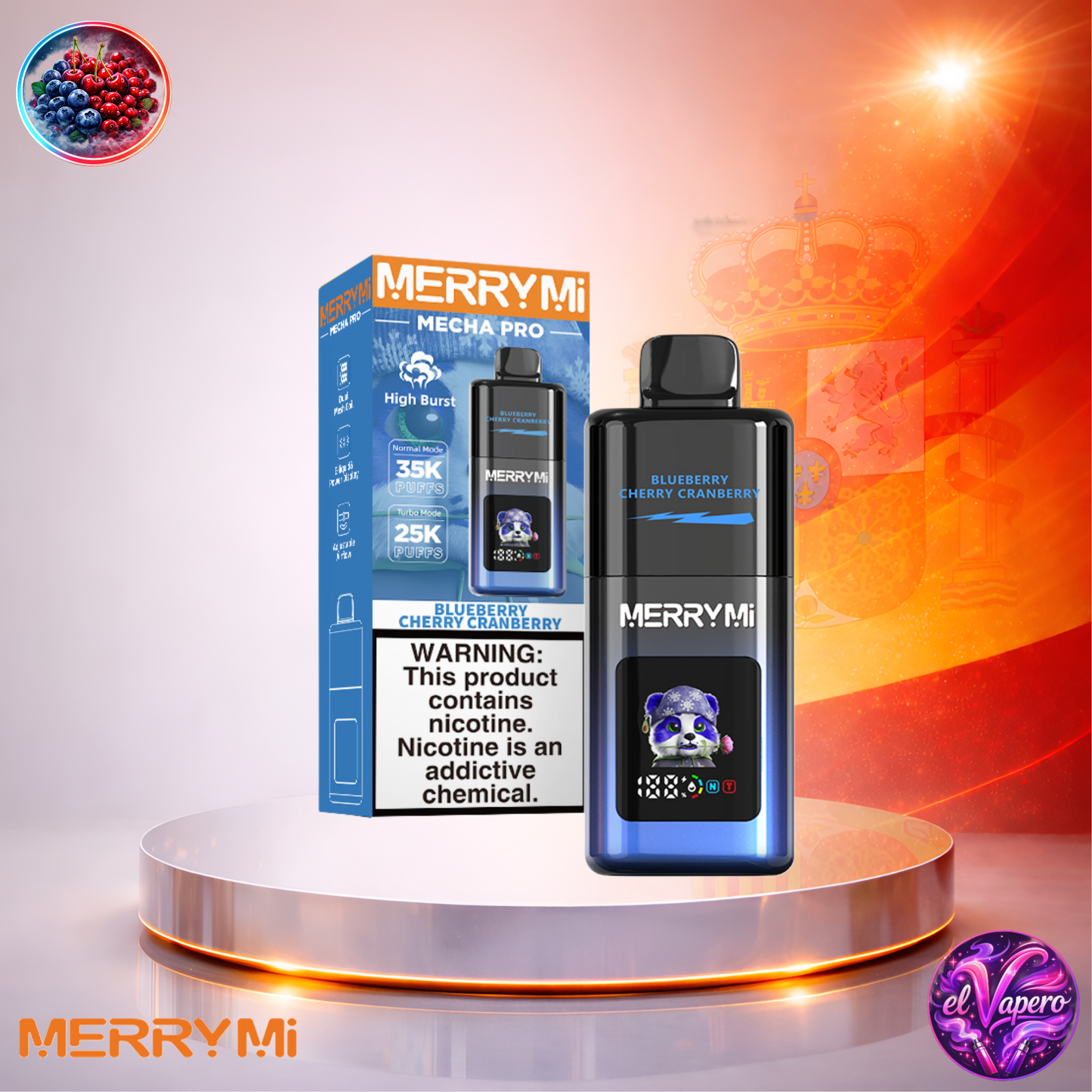 Vapers Desechables - Cigarrillo electrónico - España - MerryMi - Mecha Pro - 35K - Blueberry Cherry Cranberry 35000 Caladas - Los más baratos