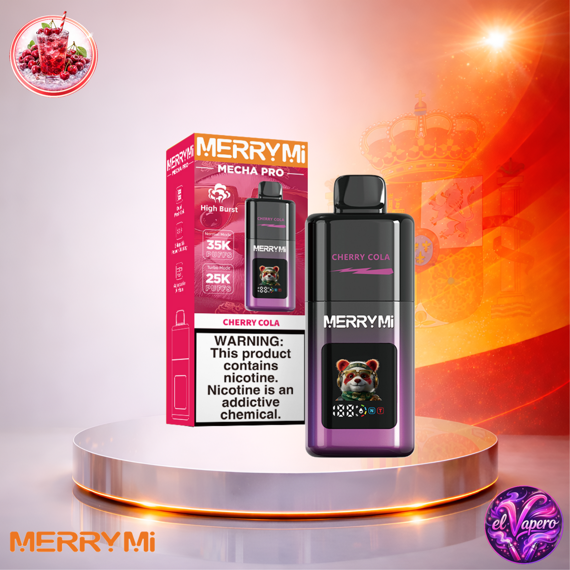 Vapers Desechables - Cigarrillo electrónico - España - MerryMi - Mecha Pro - 35K - Cherry Cola 35000 Caladas - Más baratos