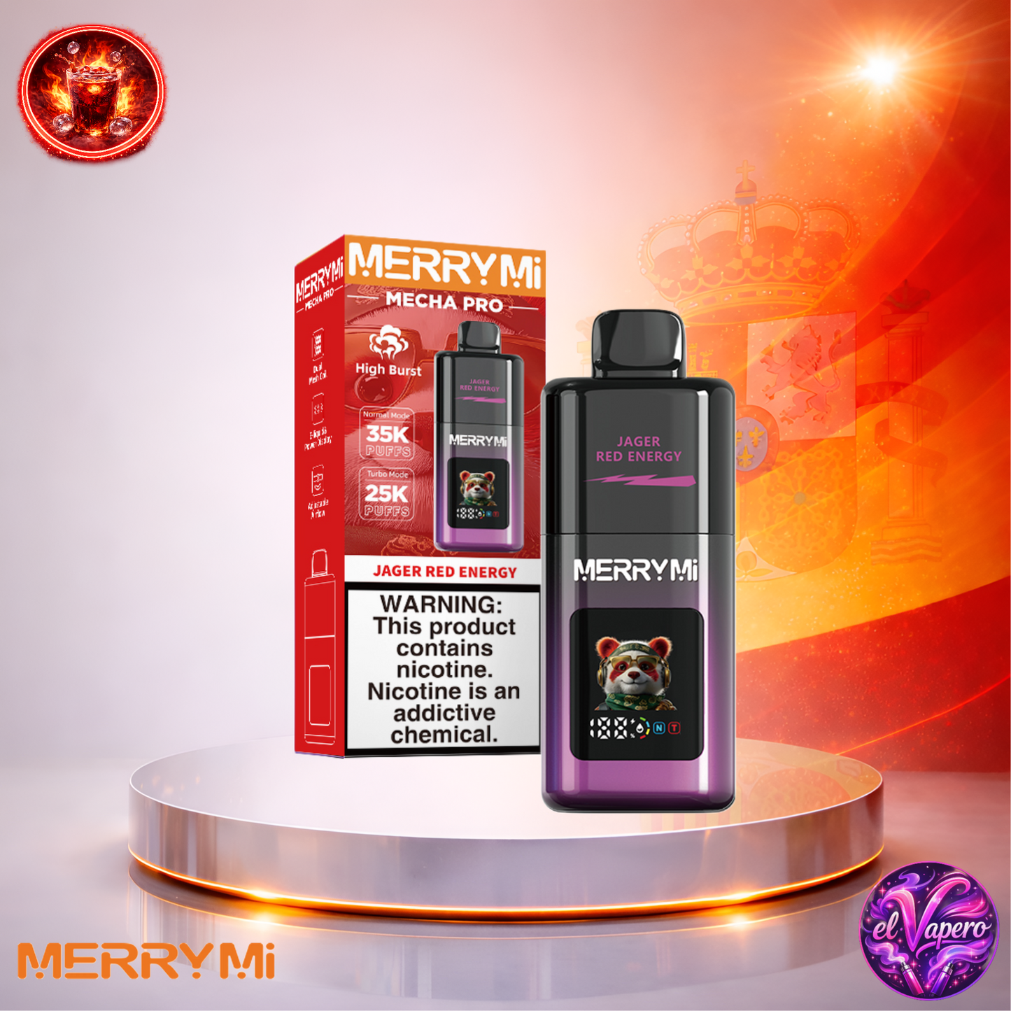 Vapers Desechables - Cigarrillo electrónico - España - MerryMi - Mecha Pro - 35K - Jager Red Energy 35000 Caladas - El mejor precio
