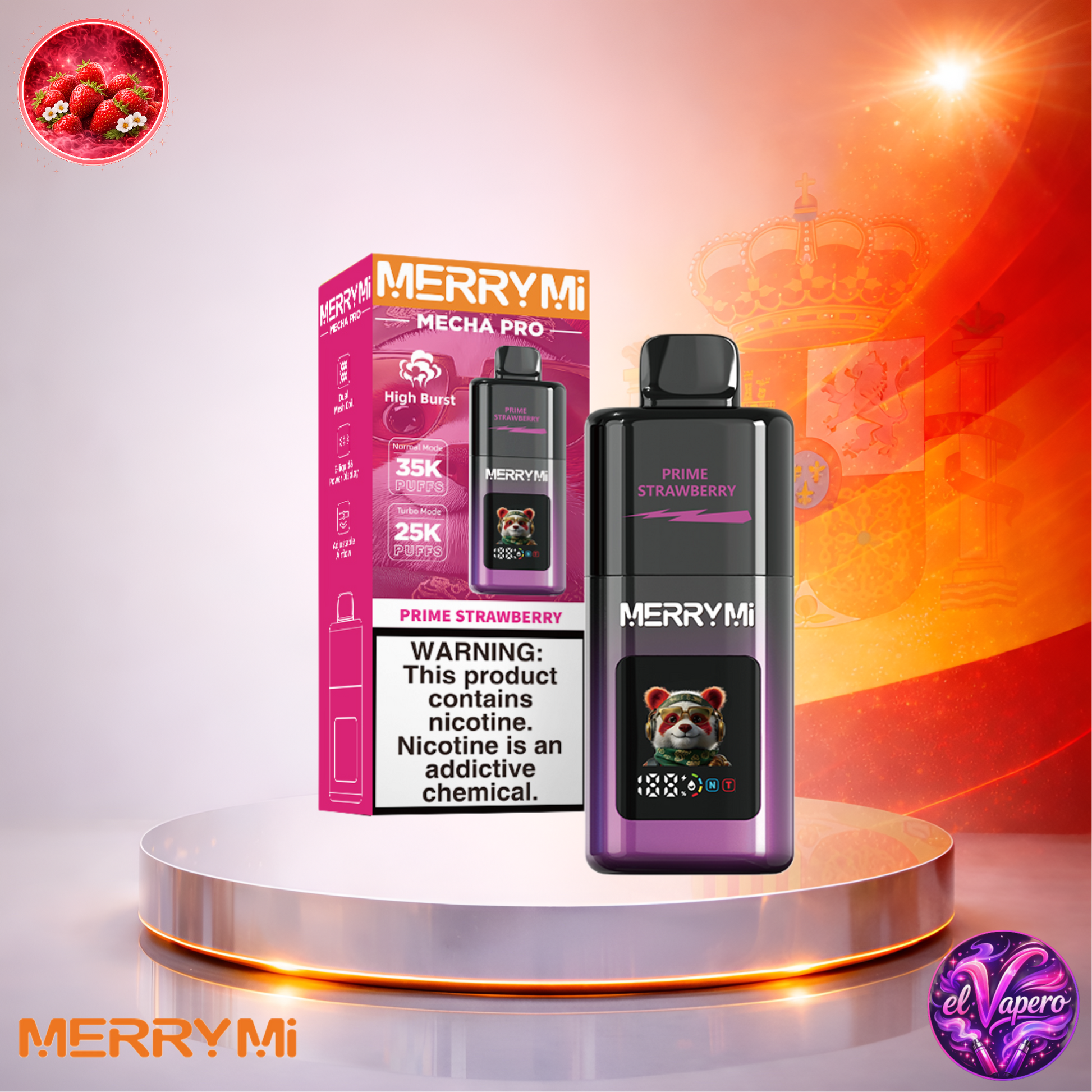 Vapers Desechables - Cigarrillo electrónico - España - MerryMi - Mecha Pro - 35K - Prime Strawberry 35000 Caladas - El mejor precio