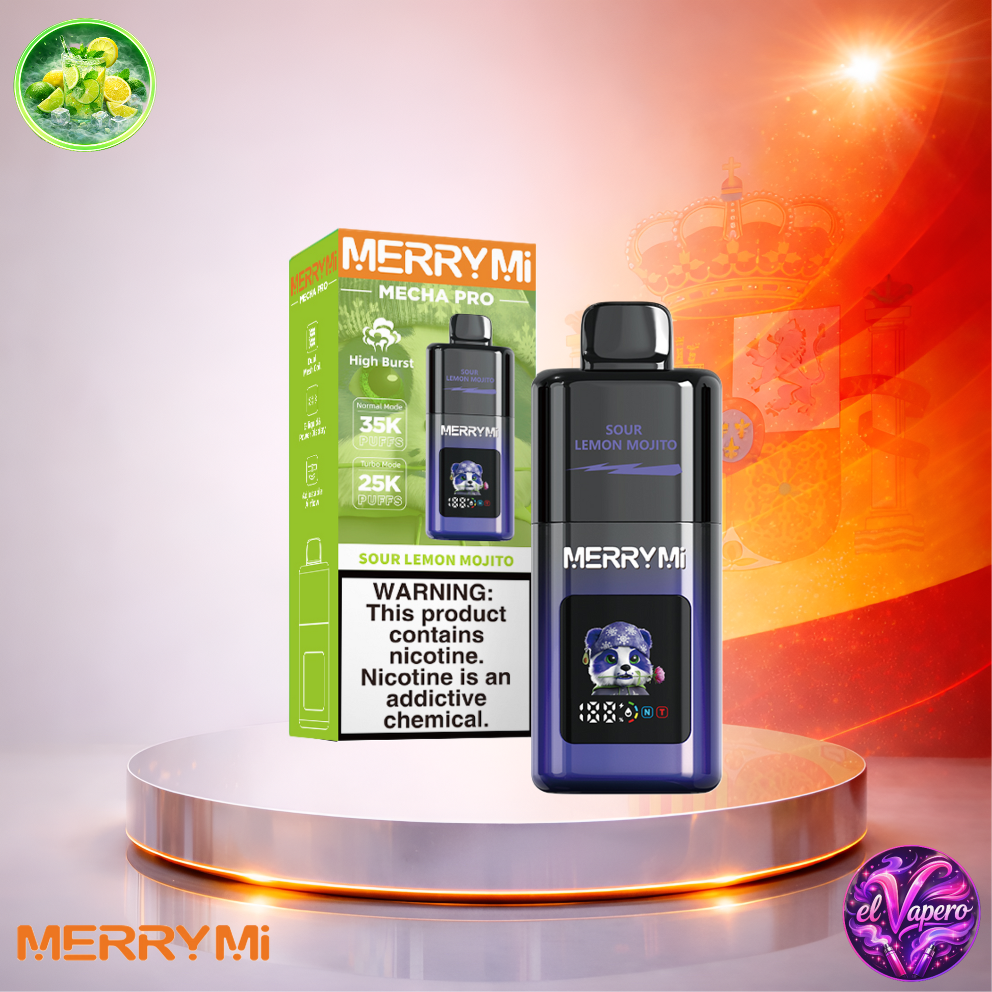 Vapers Desechables - Cigarrillo electrónico - España - MerryMi - Mecha Pro - 35K - Sour Lemon Mojito 35000 Caladas - El mejor precio