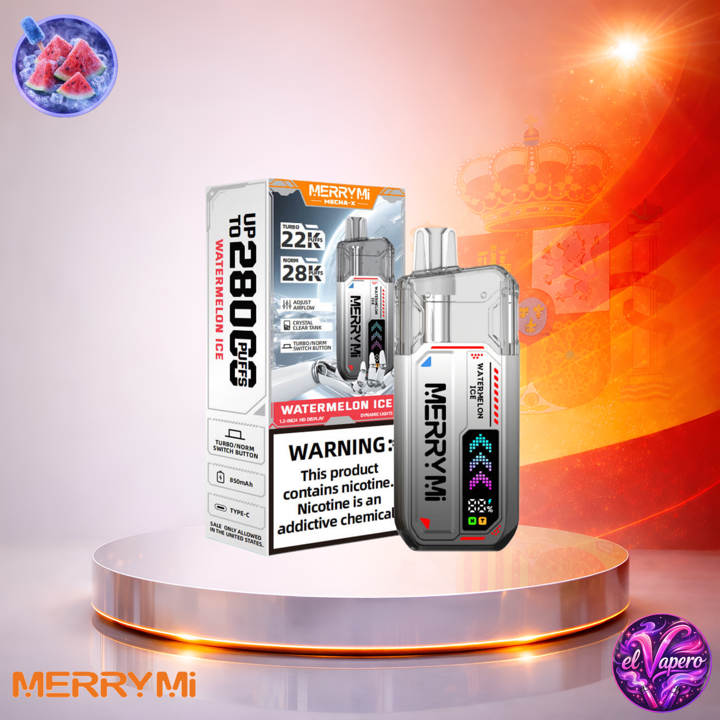 Vapers Desechables - Cigarrillo Electrónico - España - MerryMi - Mecha X 28K - Vaper Desechable Watermelon Ice 28000 Caladas - El mejor precio