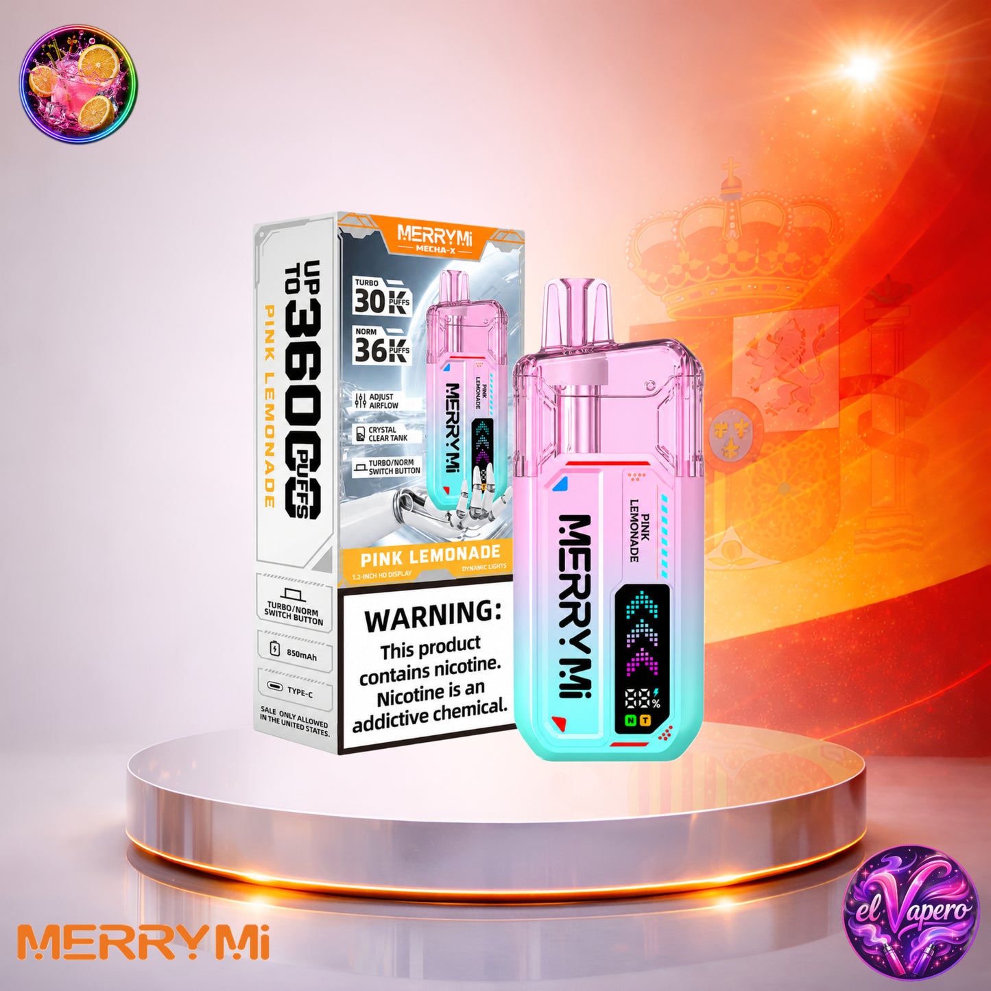 MerryMi Mecha X 36K España vaper desechable Pink Lemonade con 36000 caladas y sabor a limonada rosa