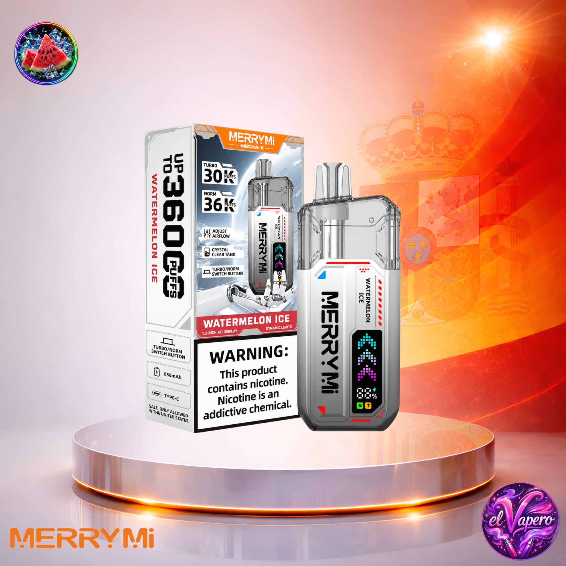 MerryMi Mecha X 36K España vaper desechable Watermelon Ice con 36000 caladas y sabor a sandía helada