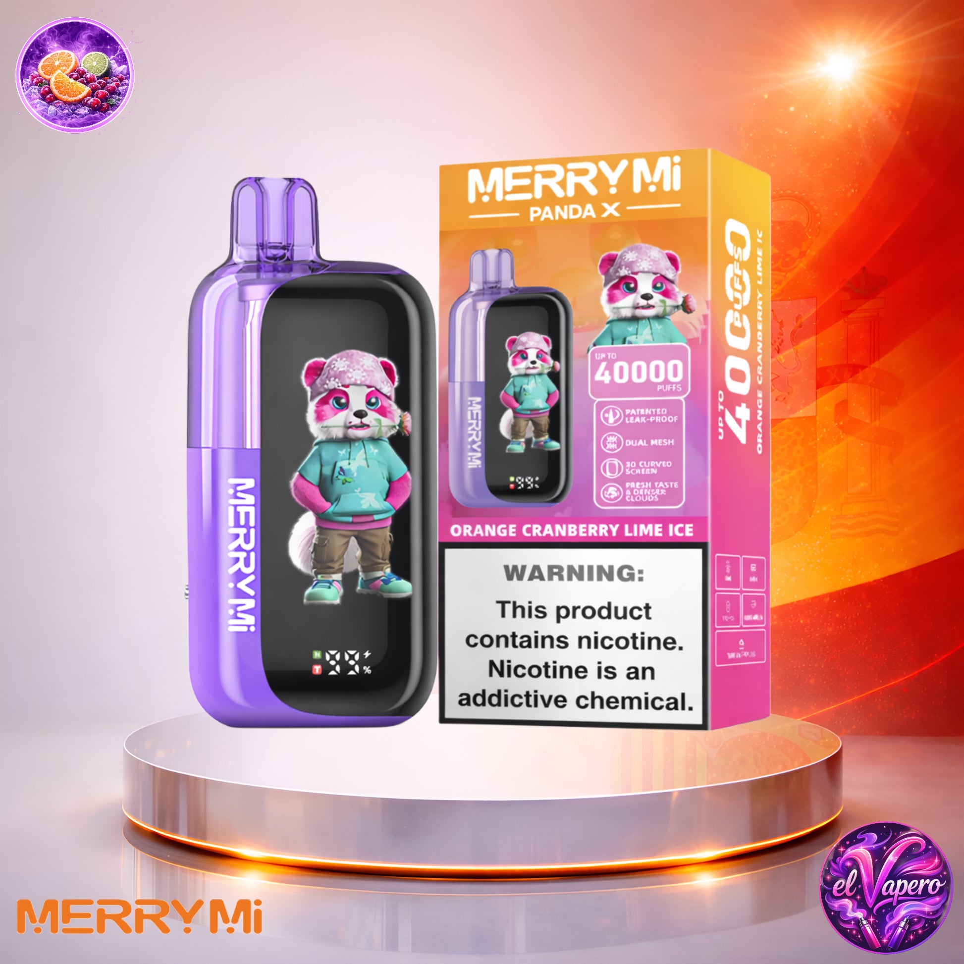 Vapers Desechables - Cigarrillo electrónico - España - MerryMi - Panda X - 40K - Orange Cranberry Lime Ice 40000 Caladas - Más baratos