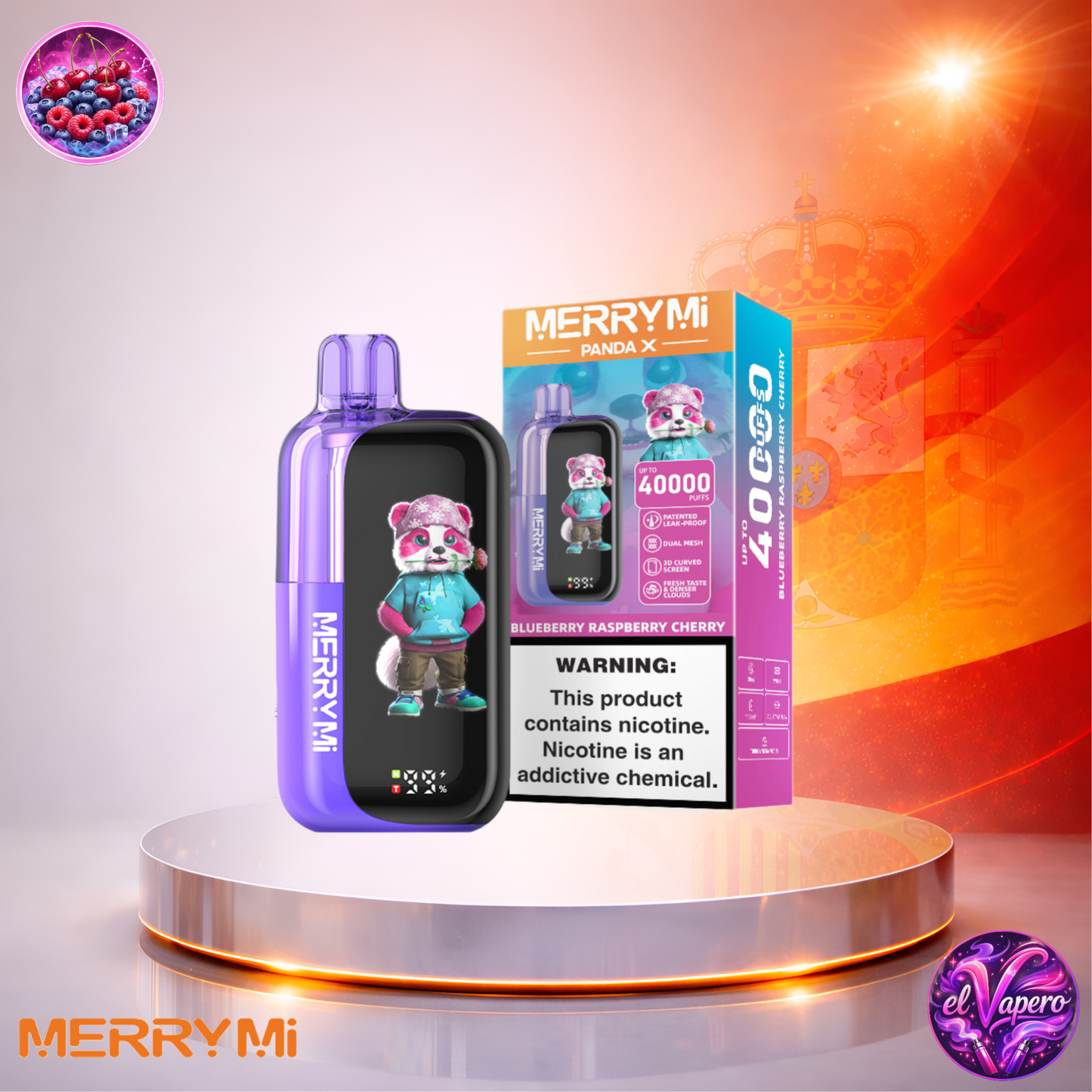 Vapers Desechables - Cigarrillo electrónico - España - MerryMi - Panda X - 40K - Blueberry Raspberry Cherry 40000 Caladas - Más baratos