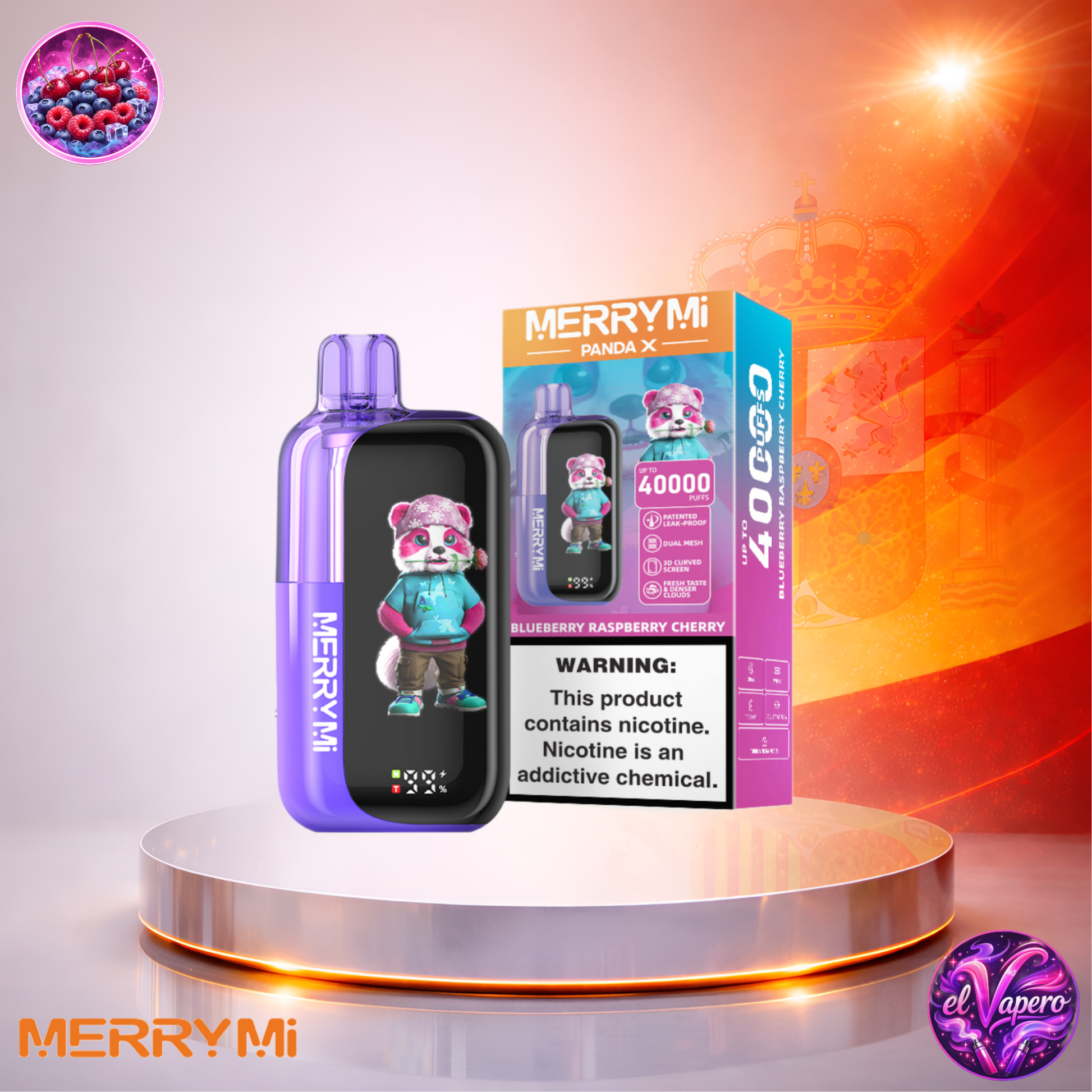 Vapers Desechables - Cigarrillo electrónico - España - MerryMi - Panda X - 40K - Blueberry Raspberry Cherry 40000 Caladas - Más baratos