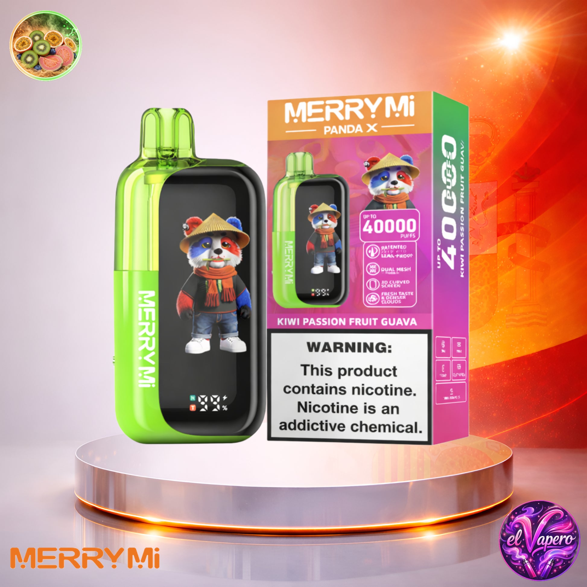 Vapers Desechables - Cigarrillo electrónico - España - MerryMi - Panda X - 40K - Kiwi Passion Fruit Guava 40000 Caladas - Más baratos