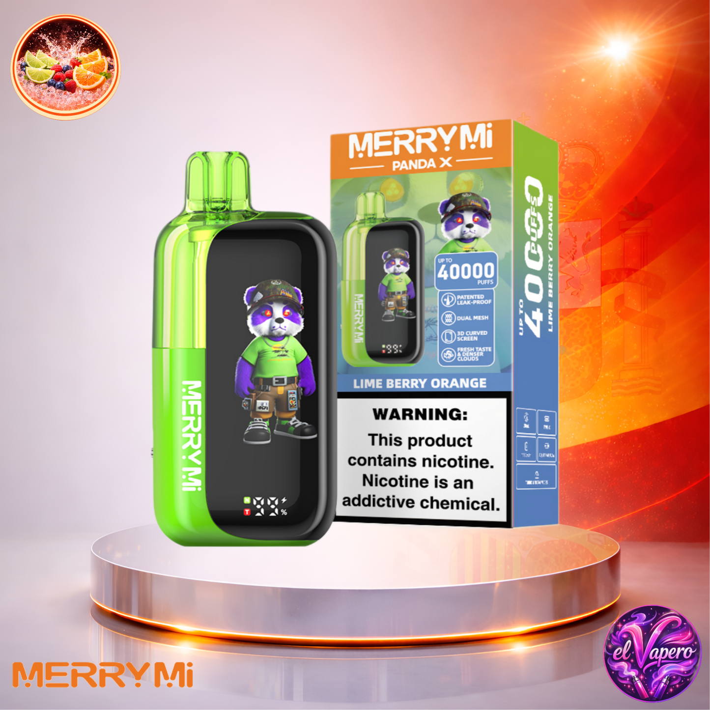 Vapers Desechables - Cigarrillo electrónico - España - MerryMi - Panda X - 40K - Lime Berry Orange 40000 Caladas - Más baratos