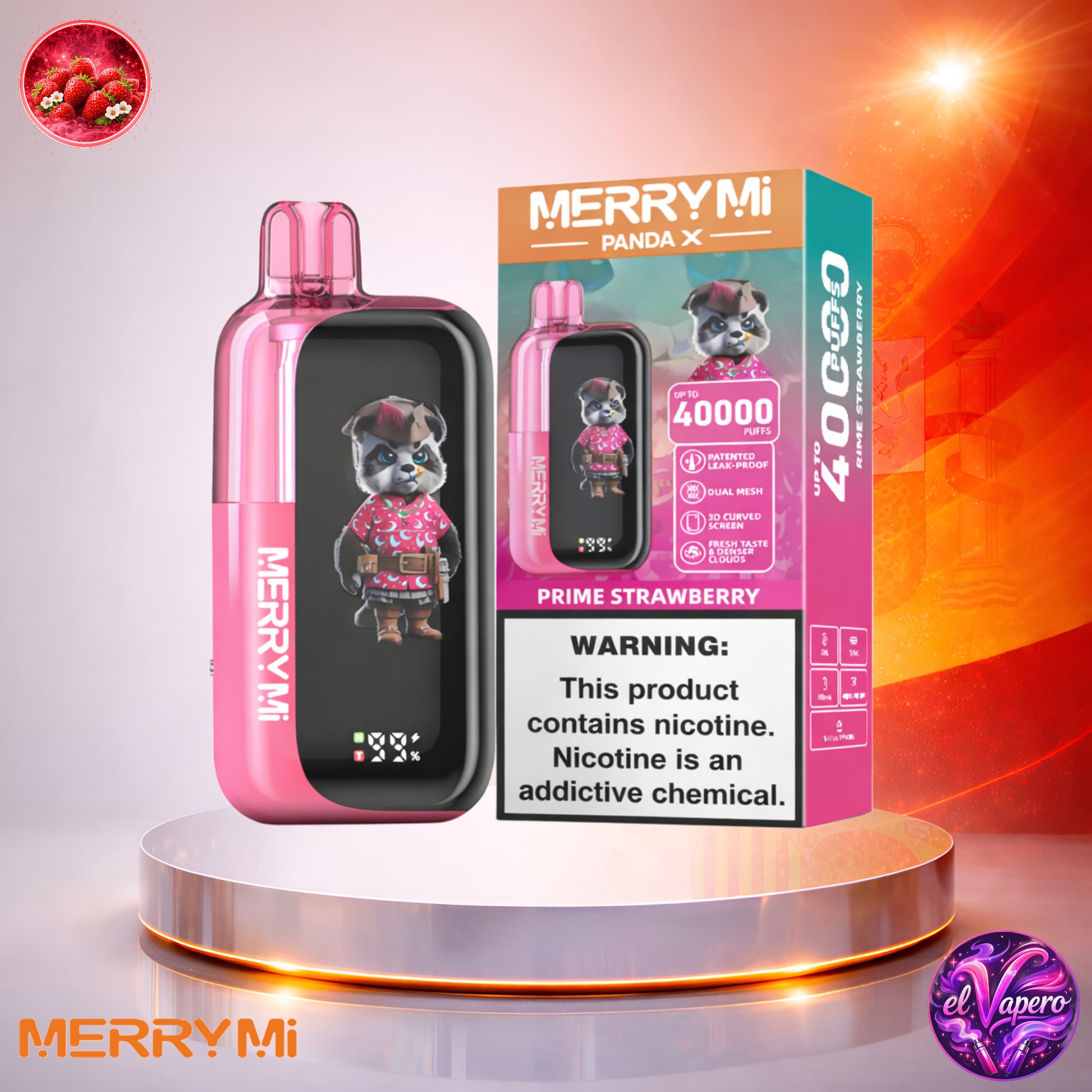 Vapers Desechables - Cigarrillo electrónico - España - MerryMi - Panda X - 40K - Prime Strawberry 40000 Caladas - Más baratos
