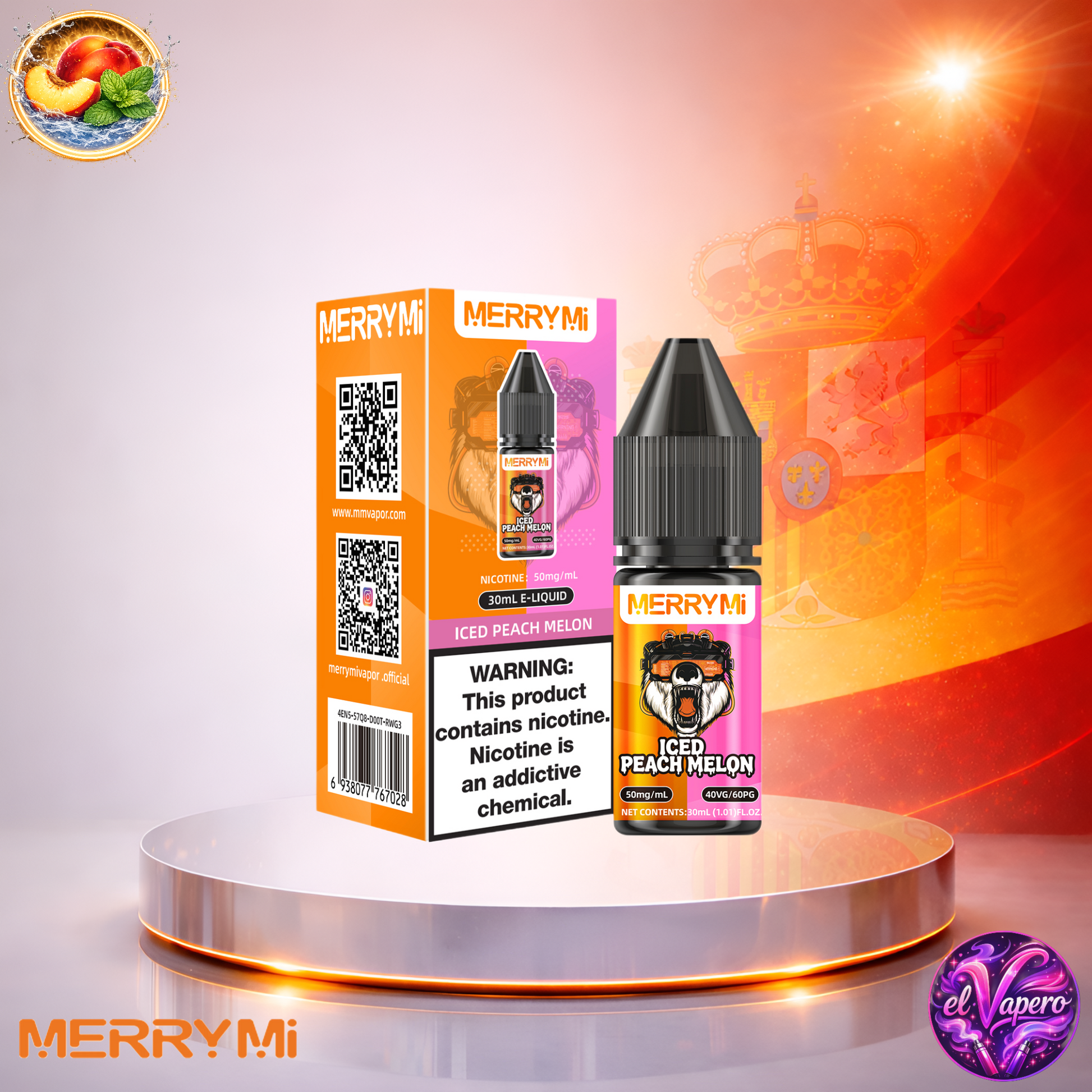Vapers Desechables - Cigarrillo Electrónico - España - MerryMi - Salts - 30ml - Liquidy Ice Peach Melon Liquido Sal De Nicotina - El mejor precio