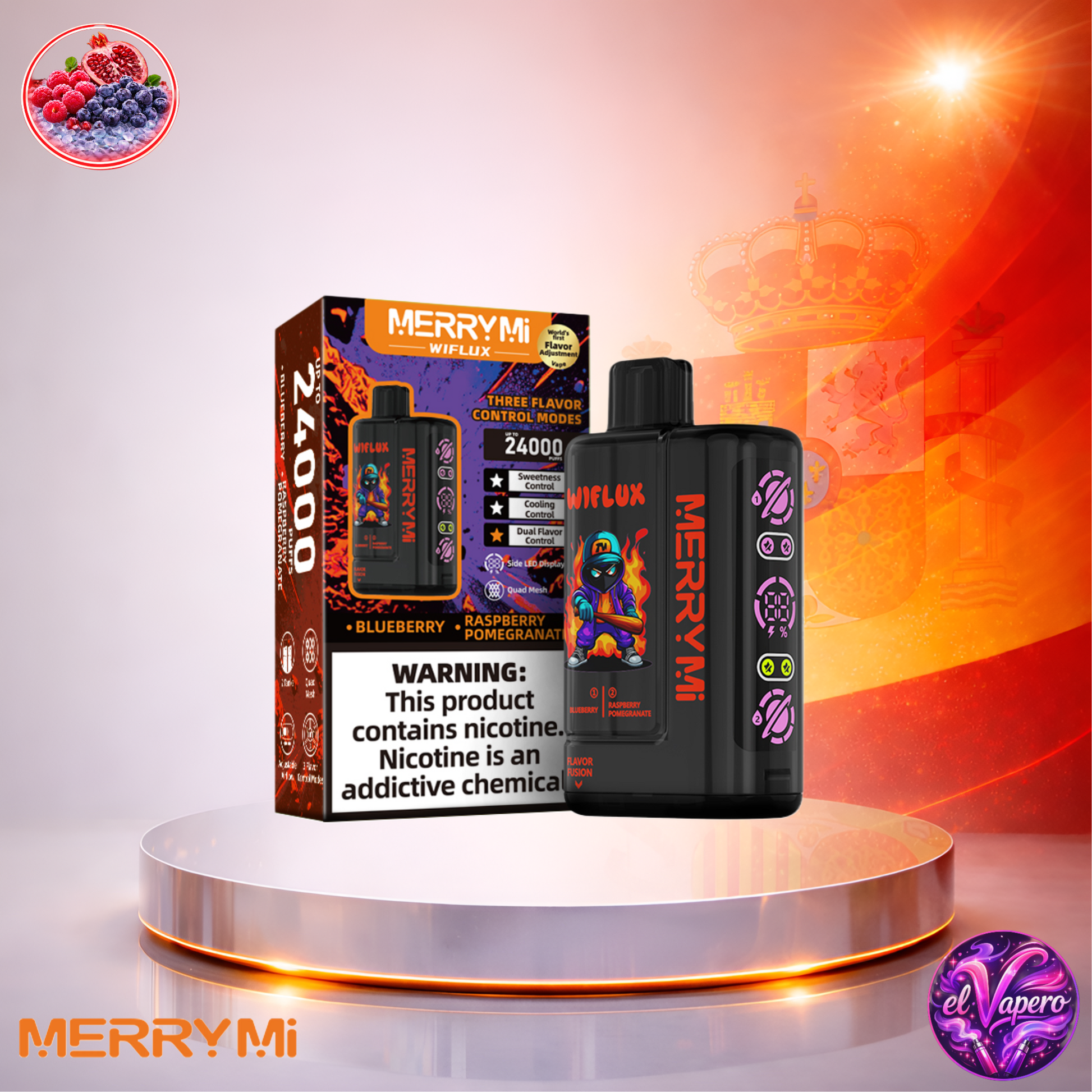 Vapers Desechables - Cigarrillo electrónico - España - MerryMi - Wiflux - 24K - bluberry rasberry pomegranate 24000 Caladas - Los más baratos