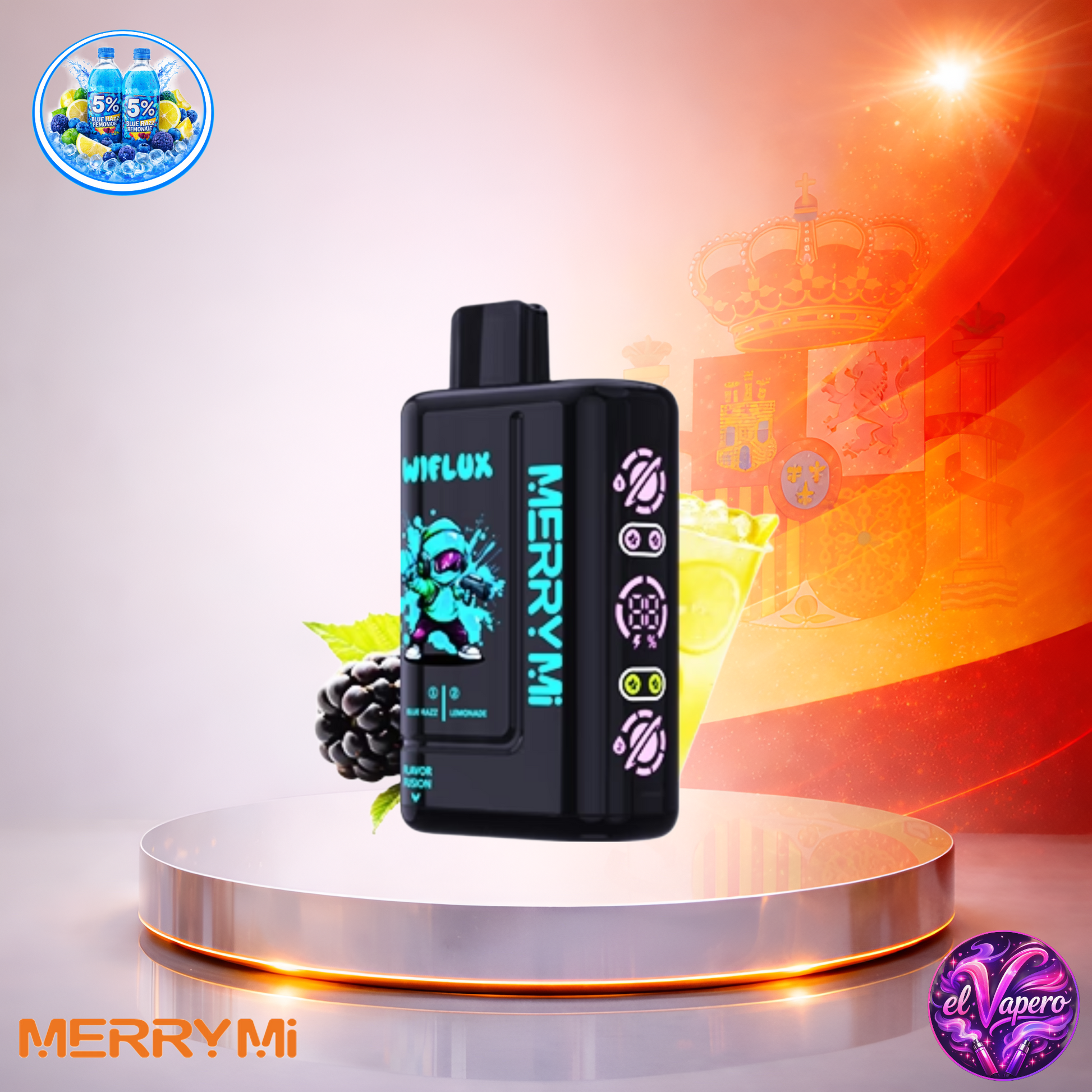 Vapers Desechables - Cigarrillo electrónico - España - MerryMi - Wiflux - 24K - blue razz lemonade 24000 Caladas - El mejor precio