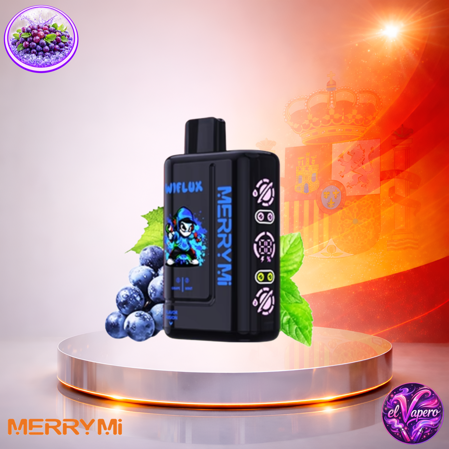 Vapers Desechables - Cigarrillo electrónico - España - MerryMi - Wiflux - 24K - grape mint 24000 Caladas - El mejor precio