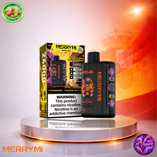 Vapers Desechables - Cigarrillo electrónico - España - MerryMi - Wiflux - 24K - strawberry dragon fruti kiwi 24000 Caladas - El mejor precio