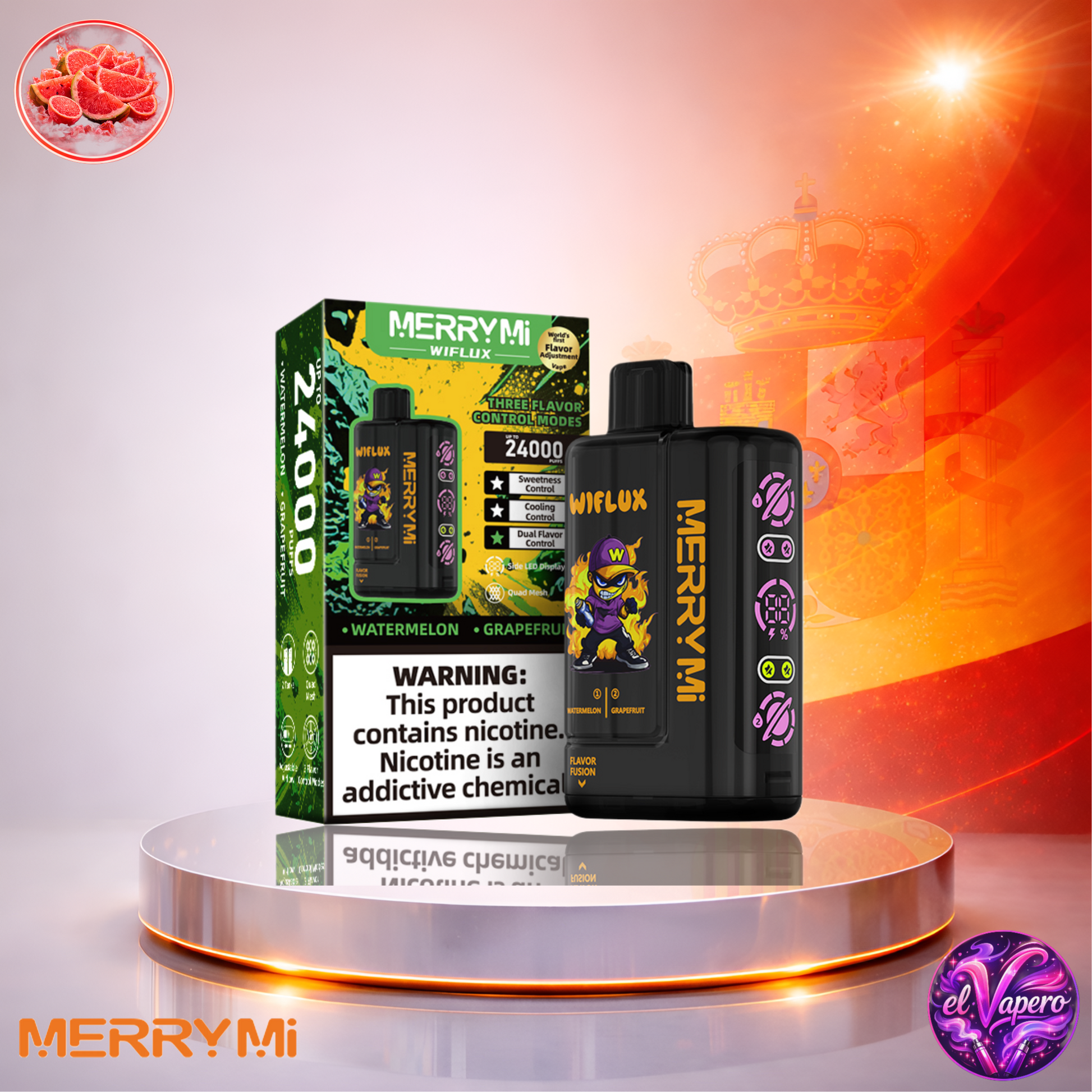 Vapers Desechables - Cigarrillo electrónico - España - MerryMi - Wiflux - 24K - watermelon grapefruit 24000 Caladas - El mejor precio