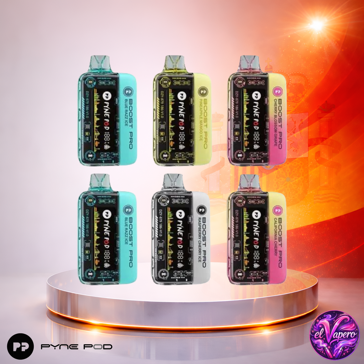 Vaper desechable Pyne Pod Boost Pro Mix de Sabores con hasta 20000 caladas y variedad de sabores.