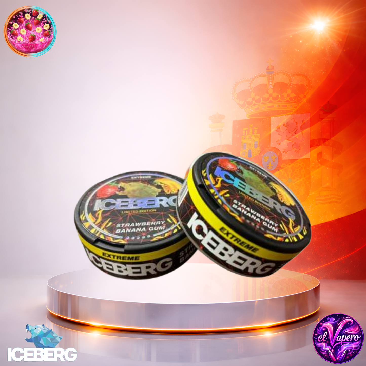 Vapers Desechables - Cigarrillo Electrónico - España - Snus - ICEBERG - 20 - Con Nicotina Strawberry Banana Gum 40mg - Más baratos