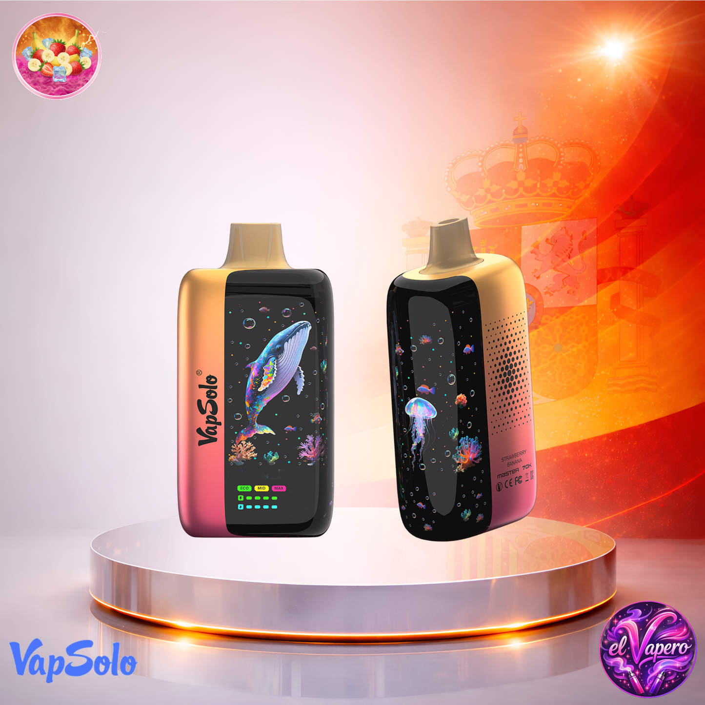 Vapers desechables - Cigarrillo electrónico - España - VapSolo Master - 70K - Strawberry Banana 70000 Caladas - Más baratos