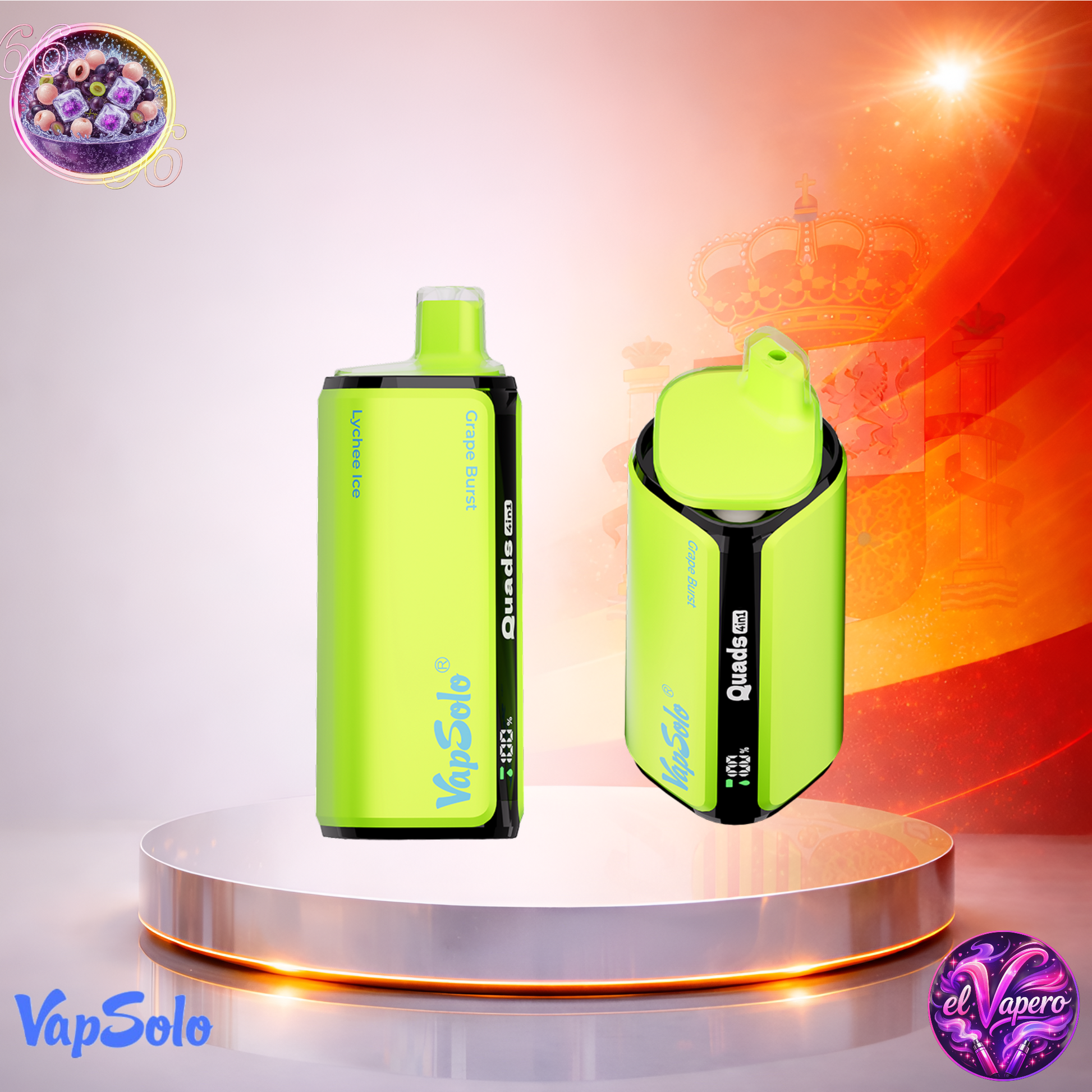 Vapers Desechables - Cigarrillo Electrónico - España - VapSolo - Quads - 80K - Lychee Ice Grape Burst 80000 Caladas - El mejor precio