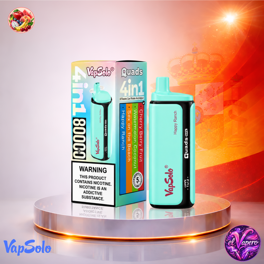 Vaper desechable VapSolo Quads 80K España Sex On The Beach y Happy Ranch con hasta 80000 caladas y variedad de sabores frutales.