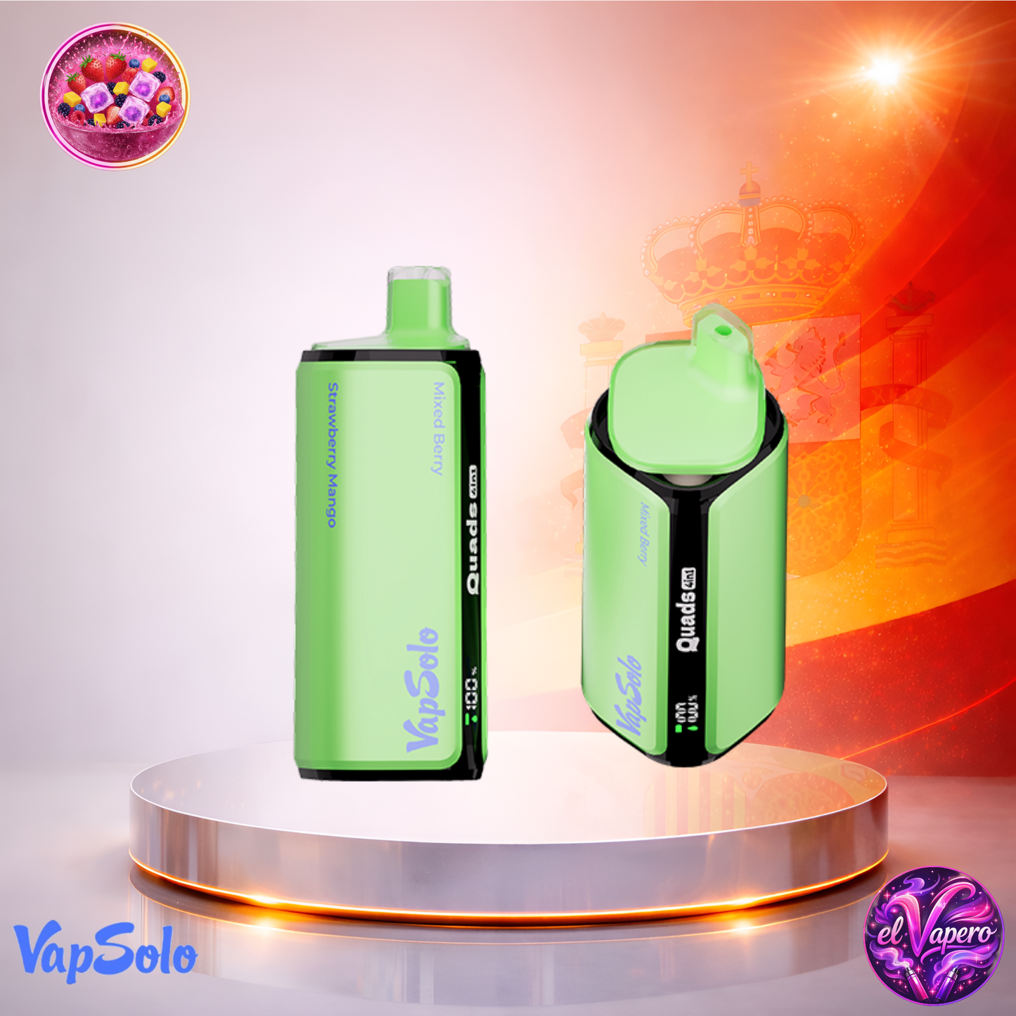 Vapers Desechables - Cigarrillo Electrónico - España - VapSolo - Quads - 80K - Strawberry Mango Mixed Berry 80000 Caladas - Los más baratos
