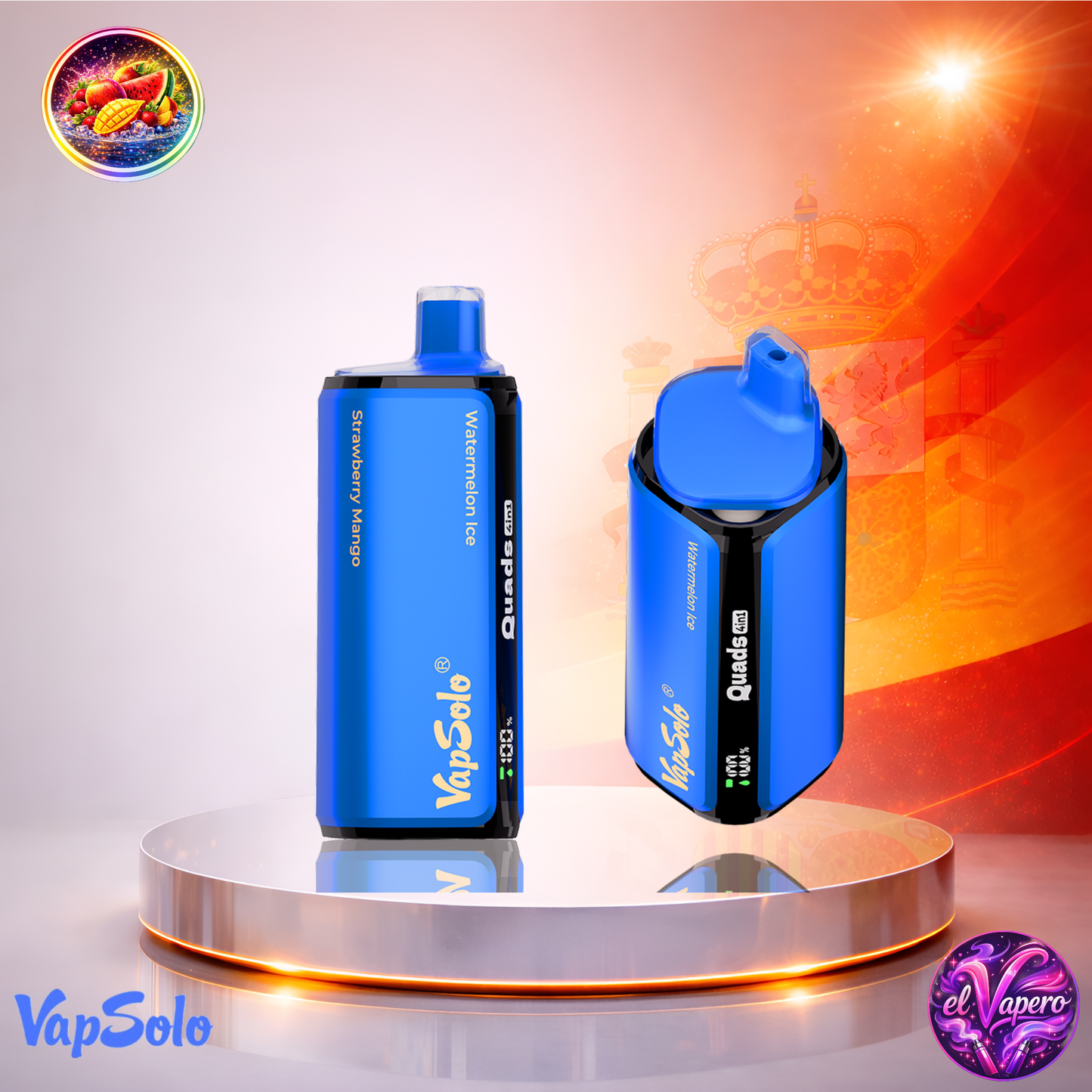 Vapers Desechables - Cigarrillo Electrónico - España - VapSolo - Quads - 80K - Strawberry Mango Watermelon Ice 80000 Caladas - El mejor precio