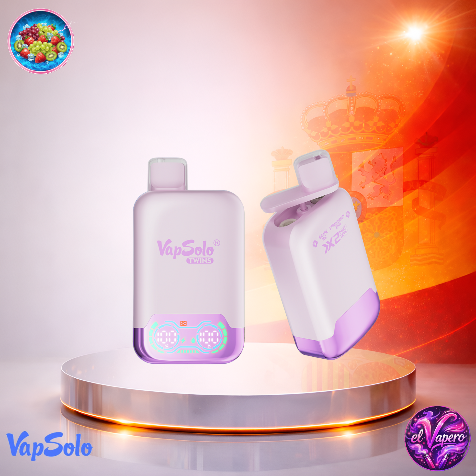 Vapers Desechables - Cigarrillo Electrónico - España - VapSolo - Twins 20K - Grape Ice Strawberry Kiwi 20000 Caladas - Más baratos