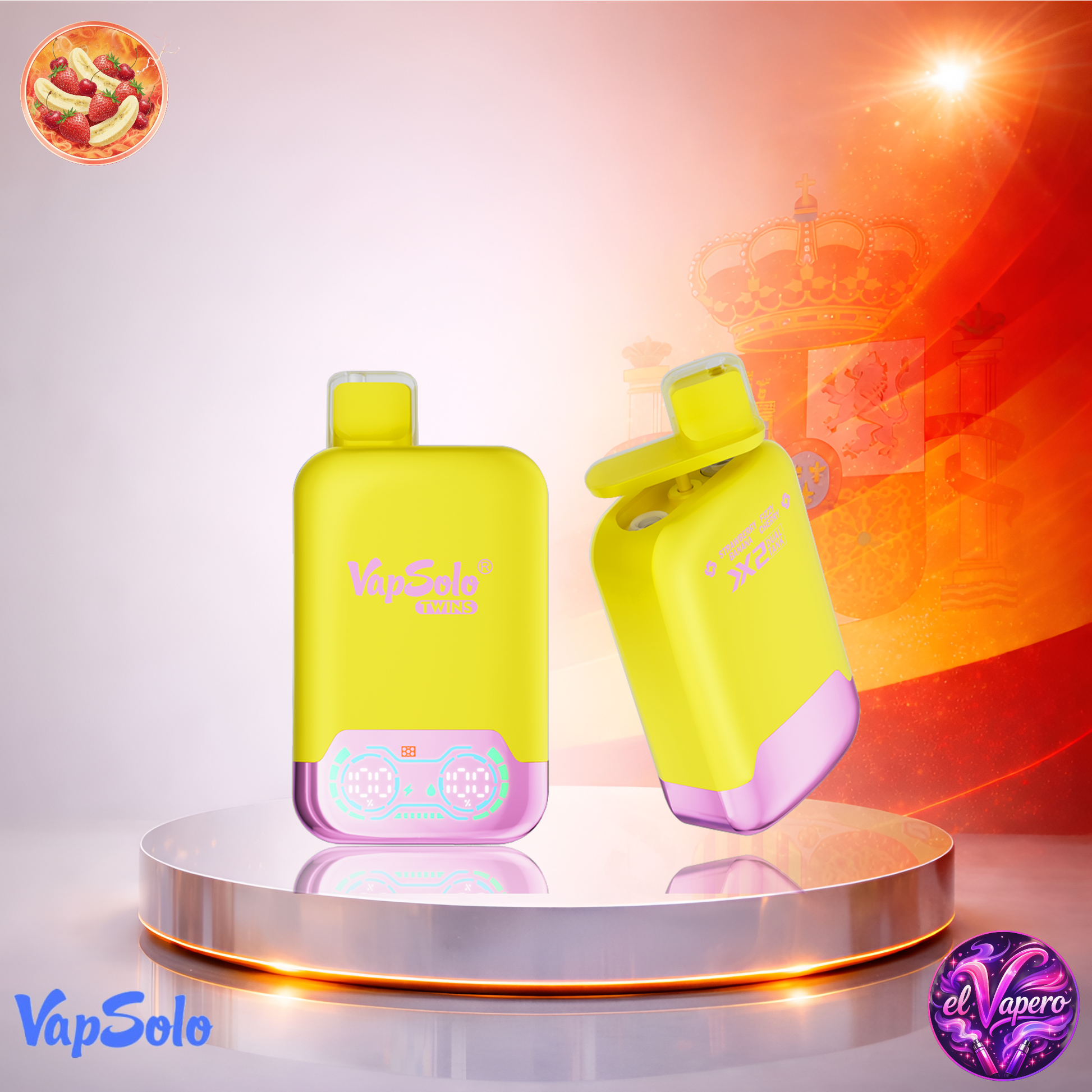 Vapers Desechables - Cigarrillo Electrónico - España - VapSolo - Twins 20K - Strawberry Banana Fizzy Cherry 20000 Caladas - El mejor precio