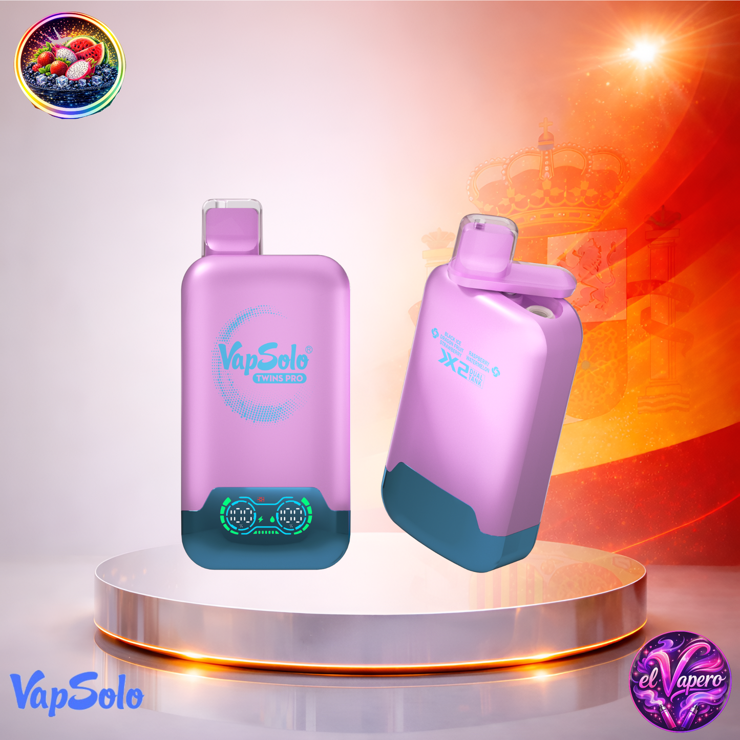 Vapers Desechables - Cigarrillo Electrónico - España - VapSolo - Twins Pro - 50K - Black Ice Dragon Fruit Strawberry Raspberry Watermelon 50000 Caladas - Más baratos