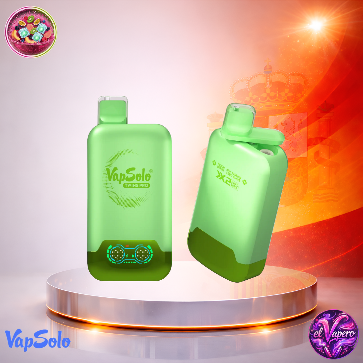 Vapers Desechables - Cigarrillo Electrónico - España - VapSolo - Twins Pro - 50K - Peach Berry Kiwi Passion Fruit Guava 50000 Caladas - Los más baratos